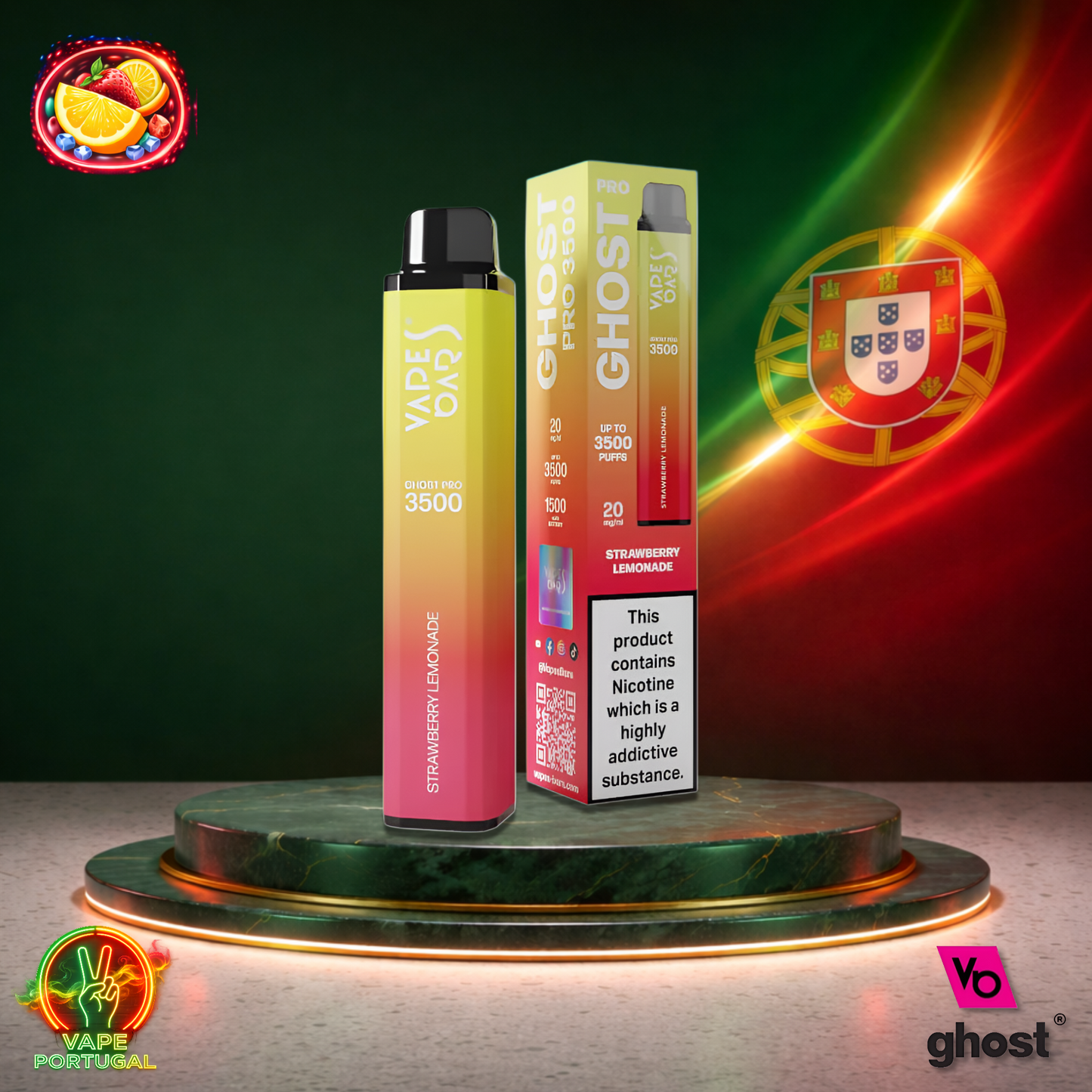Vape descartável Ghost Pro 3500 sabor Strawberry Lemonade 3500 puffs 3.5K tragadas mais barato