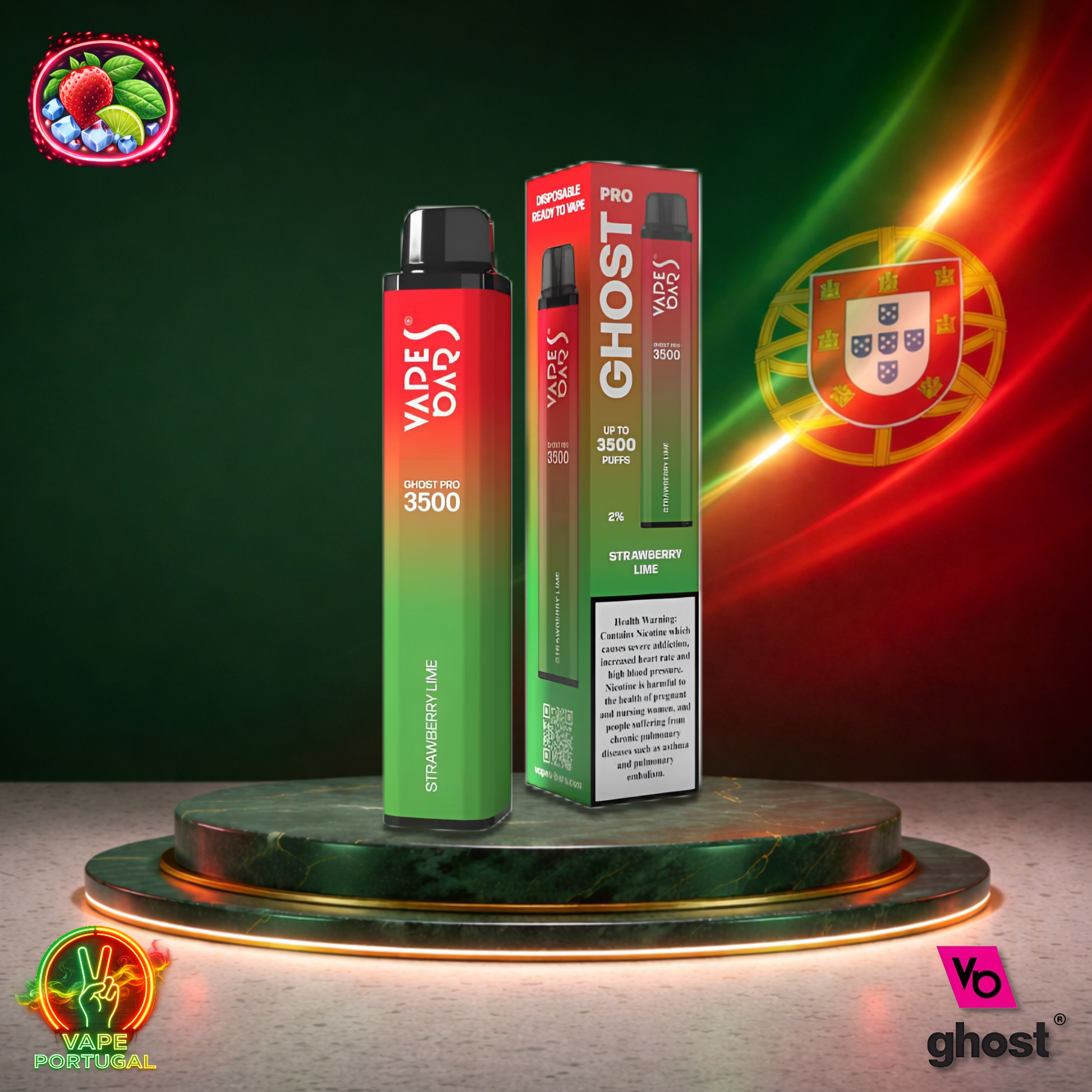 Vape descartável Ghost Pro 3500 sabor Strawberry Lime 3500 puffs 3.5K tragadas mais barato