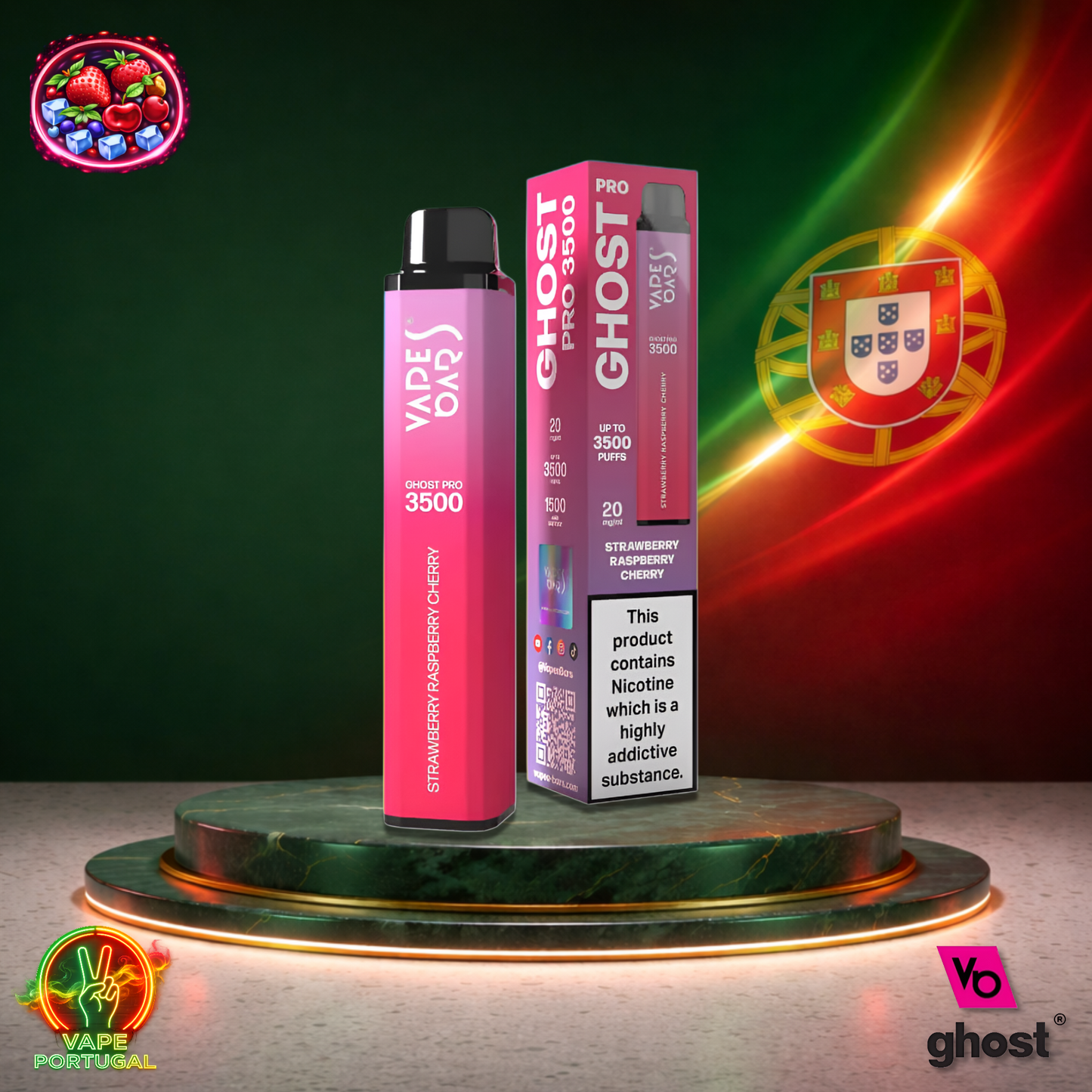 Vape descartável Ghost Pro 3500 sabor Strawberry Raspberry Cherry 3500 puffs 3.5K tragadas mais barato