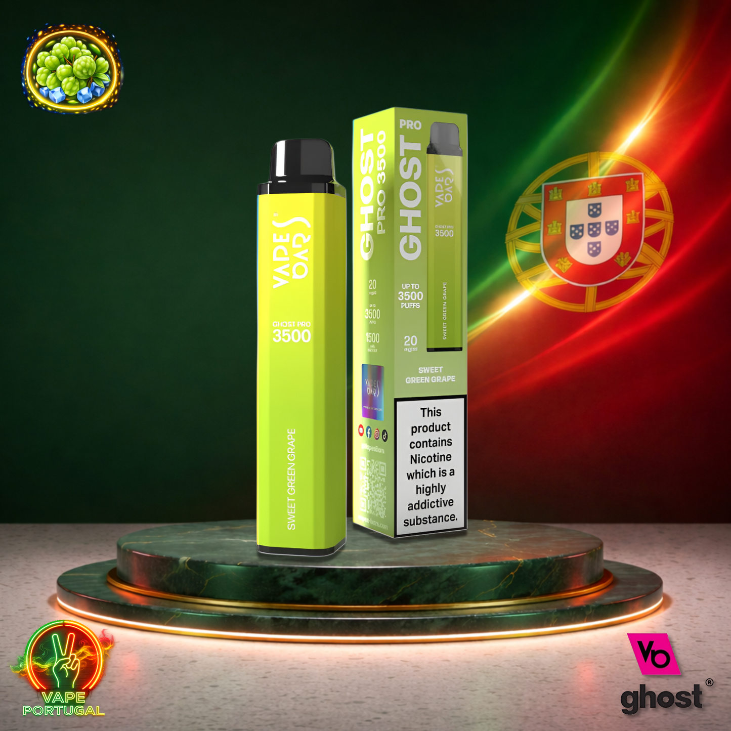 Vape descartável Ghost Pro 3500 sabor Sweet Green Grape 3500 puffs 3.5K tragadas mais barato