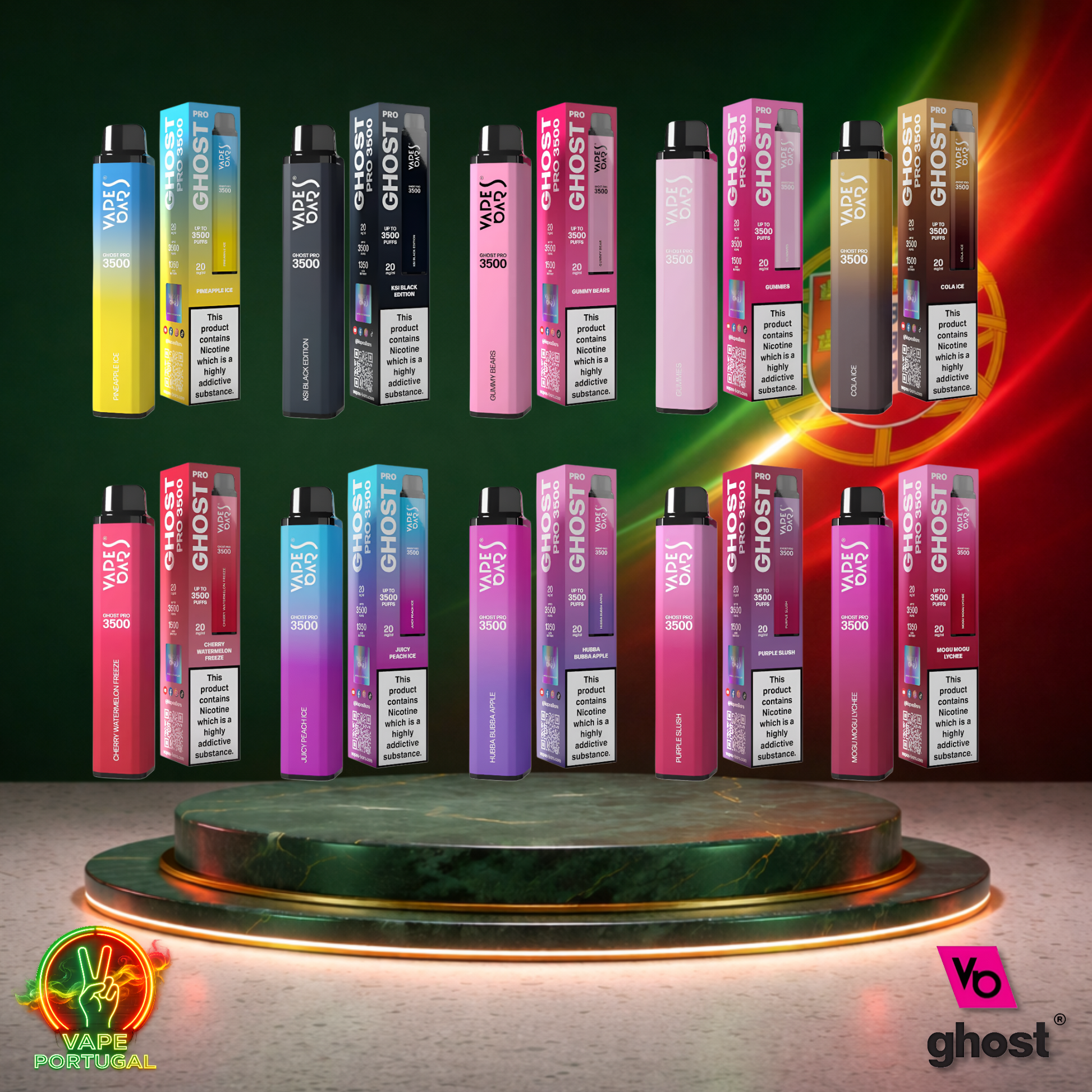 Vape descartável Ghost Pro 3500 em Vários Sabores Portugal 3500 puffs 3.5K tragadas em Caixa mais barato