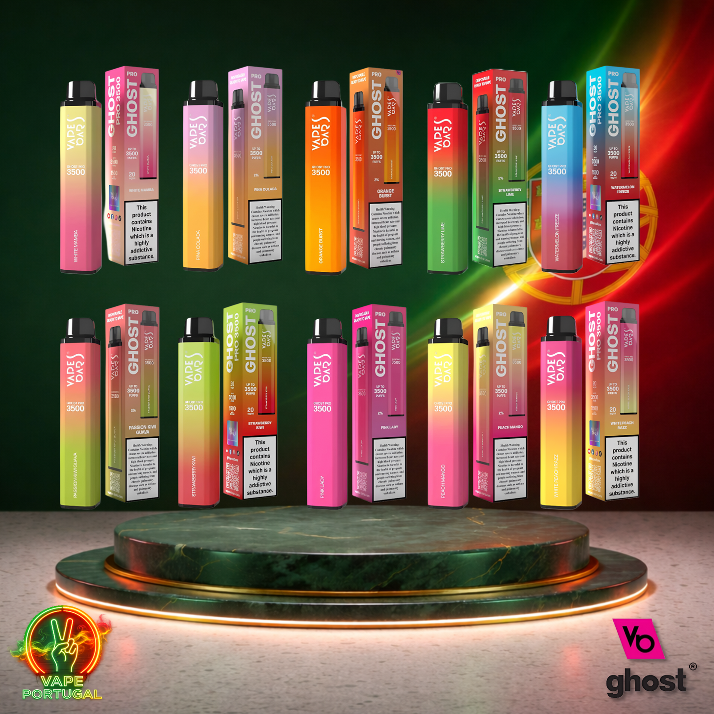 Vape descartável Ghost Pro 3500 em Vários Sabores Portugal 3500 puffs 3.5K tragadas em Detalhe mais barato