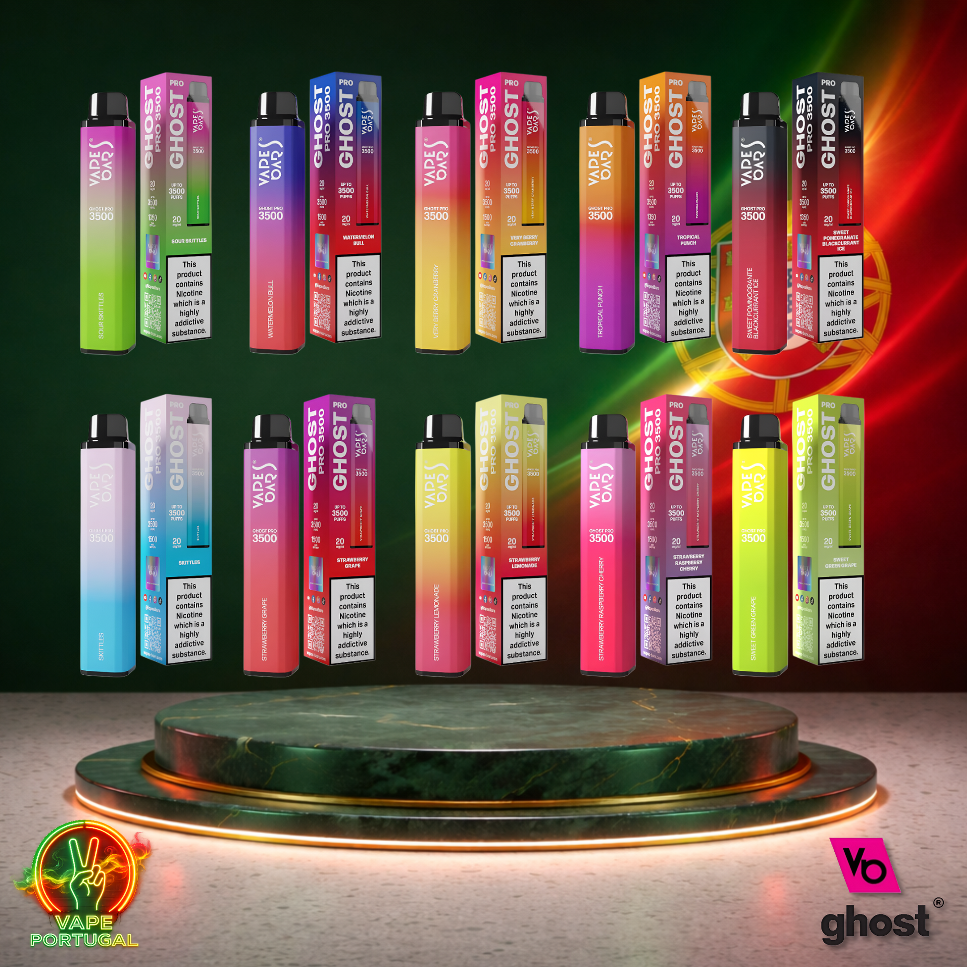 Vape descartável Ghost Pro 3500 em Vários Sabores Portugal 3500 puffs 3.5K tragadas Vista Lateral mais barato