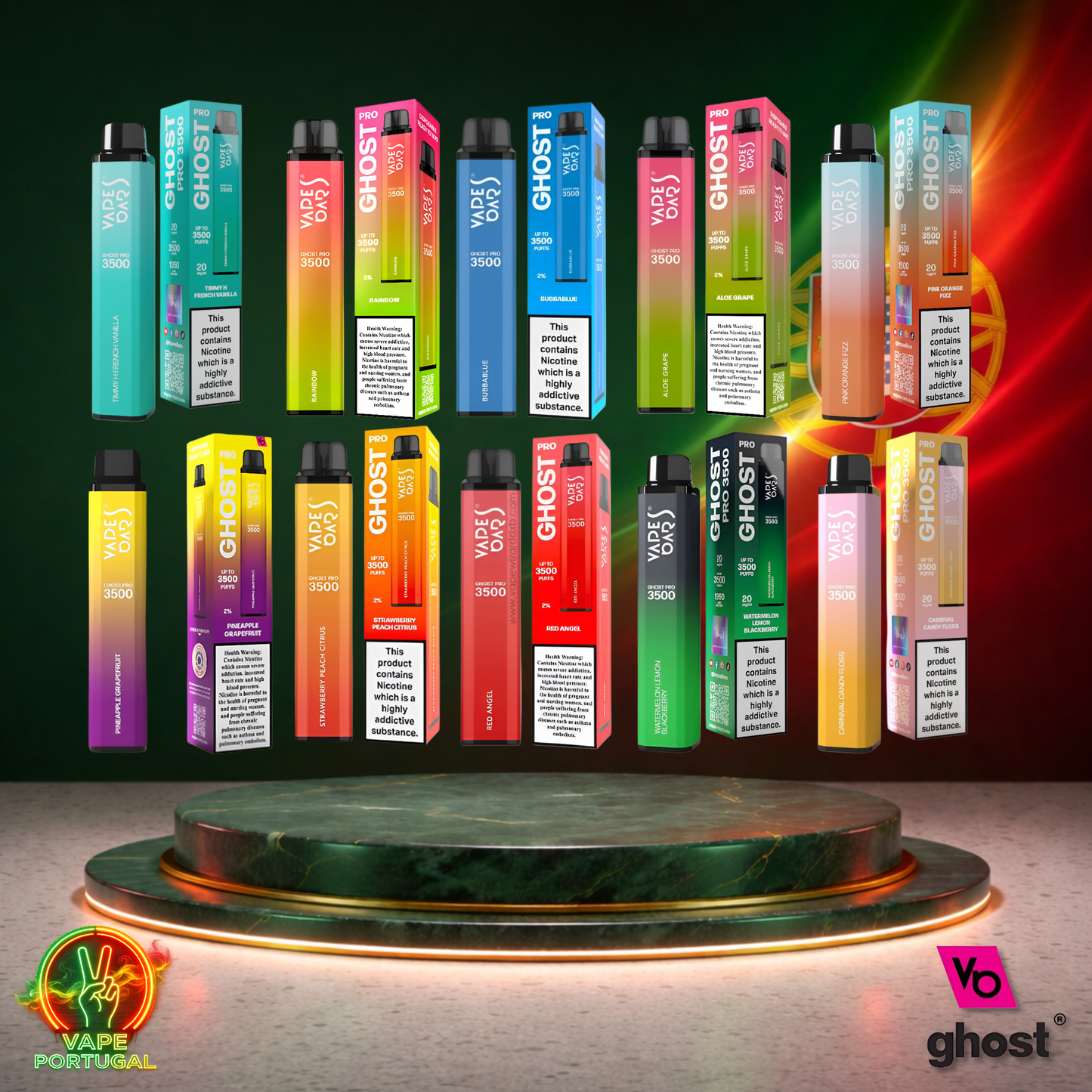 Vape descartável Ghost Pro 3500 em Vários Sabores Portugal 3500 puffs 3.5K tragadas em Pack mais barato