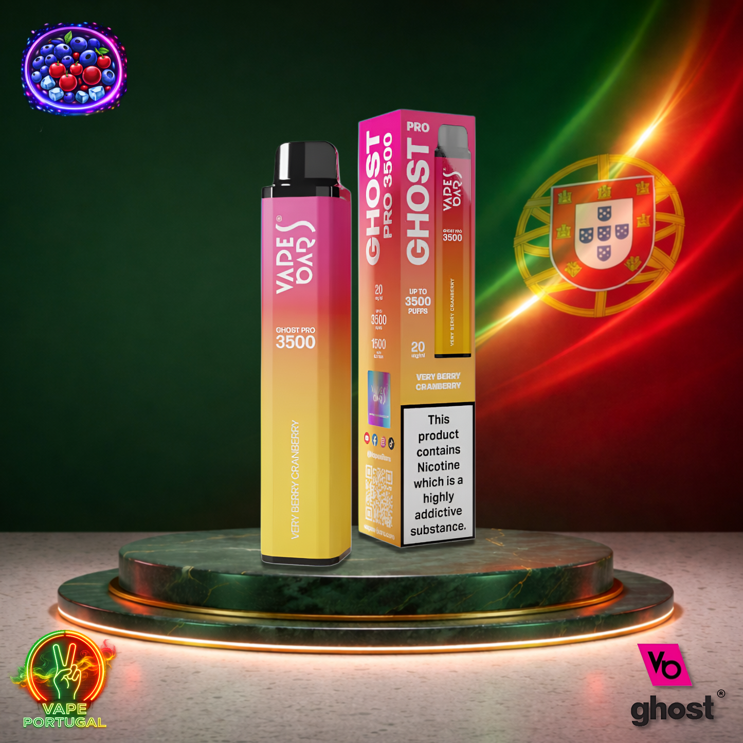 Vape descartável Ghost Pro 3500 sabor Very Berry Cranberry 3500 puffs 3.5K tragadas mais barato