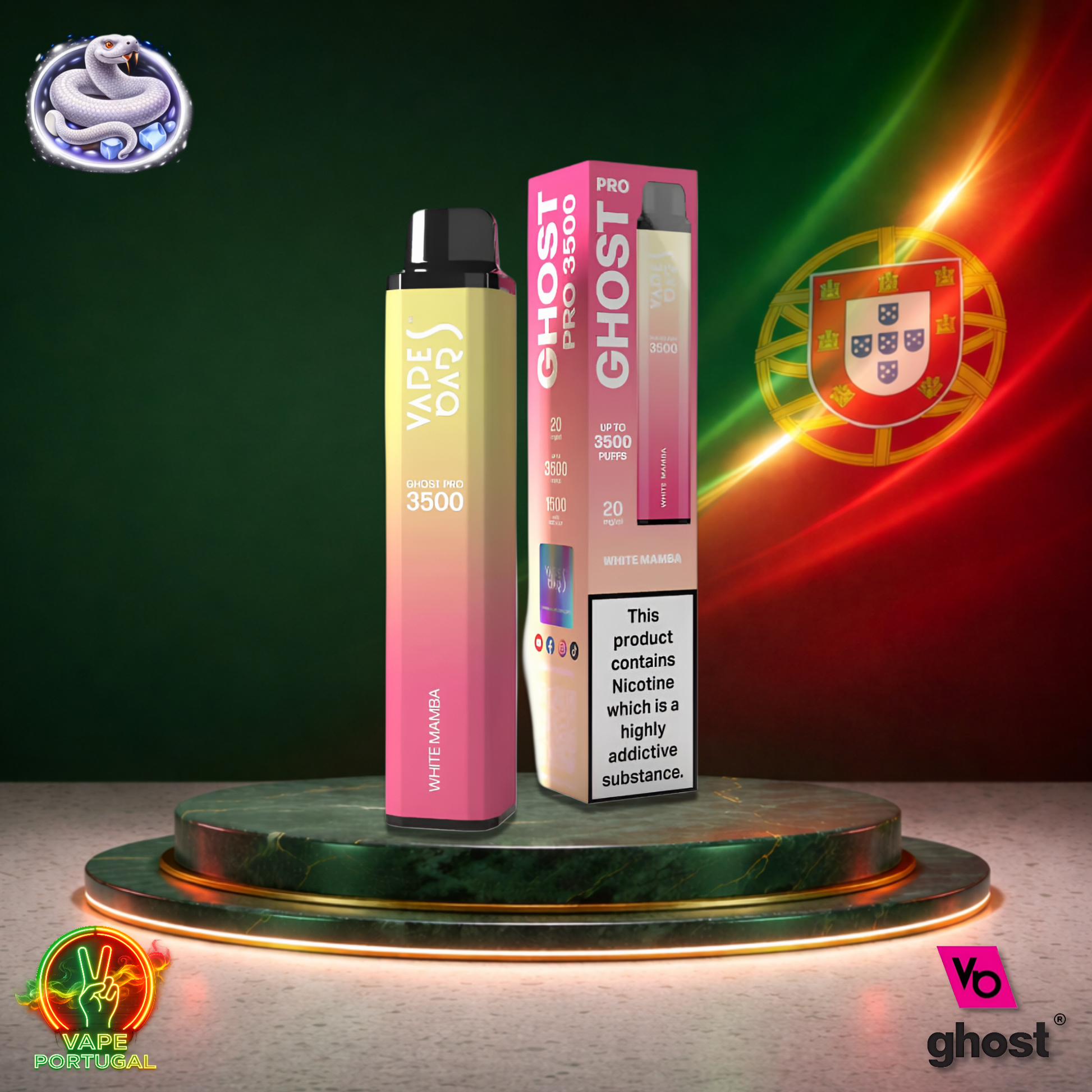 Vape descartável Ghost Pro 3500 sabor White Mamba 3500 puffs 3.5K tragadas mais barato