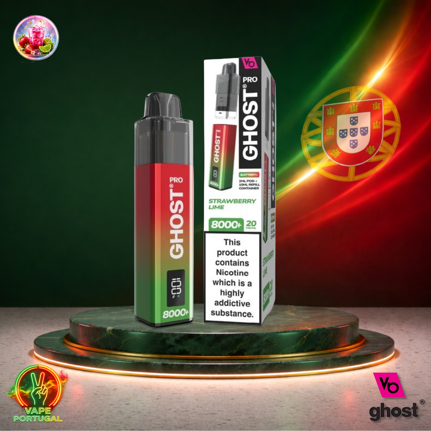 Vape descartável Ghost Pro 8K Strawberry Lime 8000 puffs comprar em Portugal