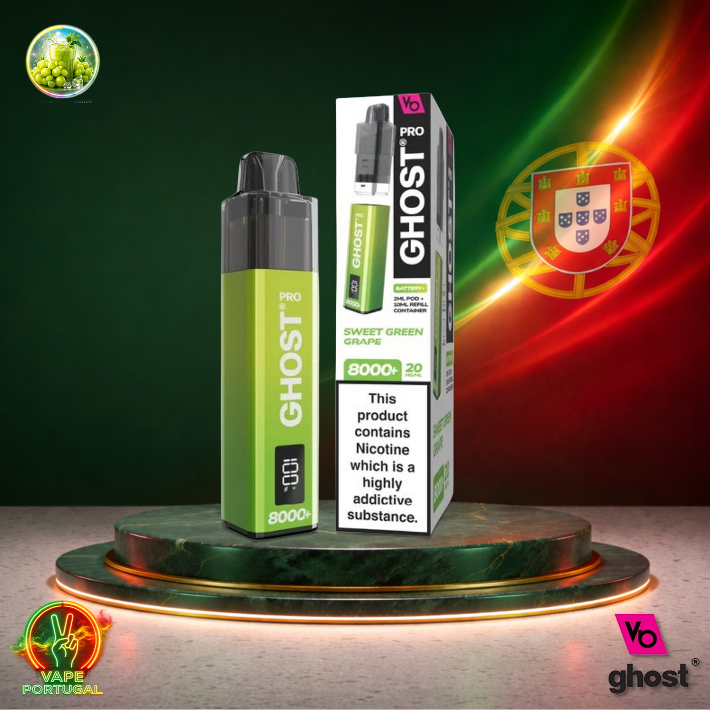 Vape descartável Ghost Pro 8K Sweet Green Grape 8000 puffs comprar em Portugal