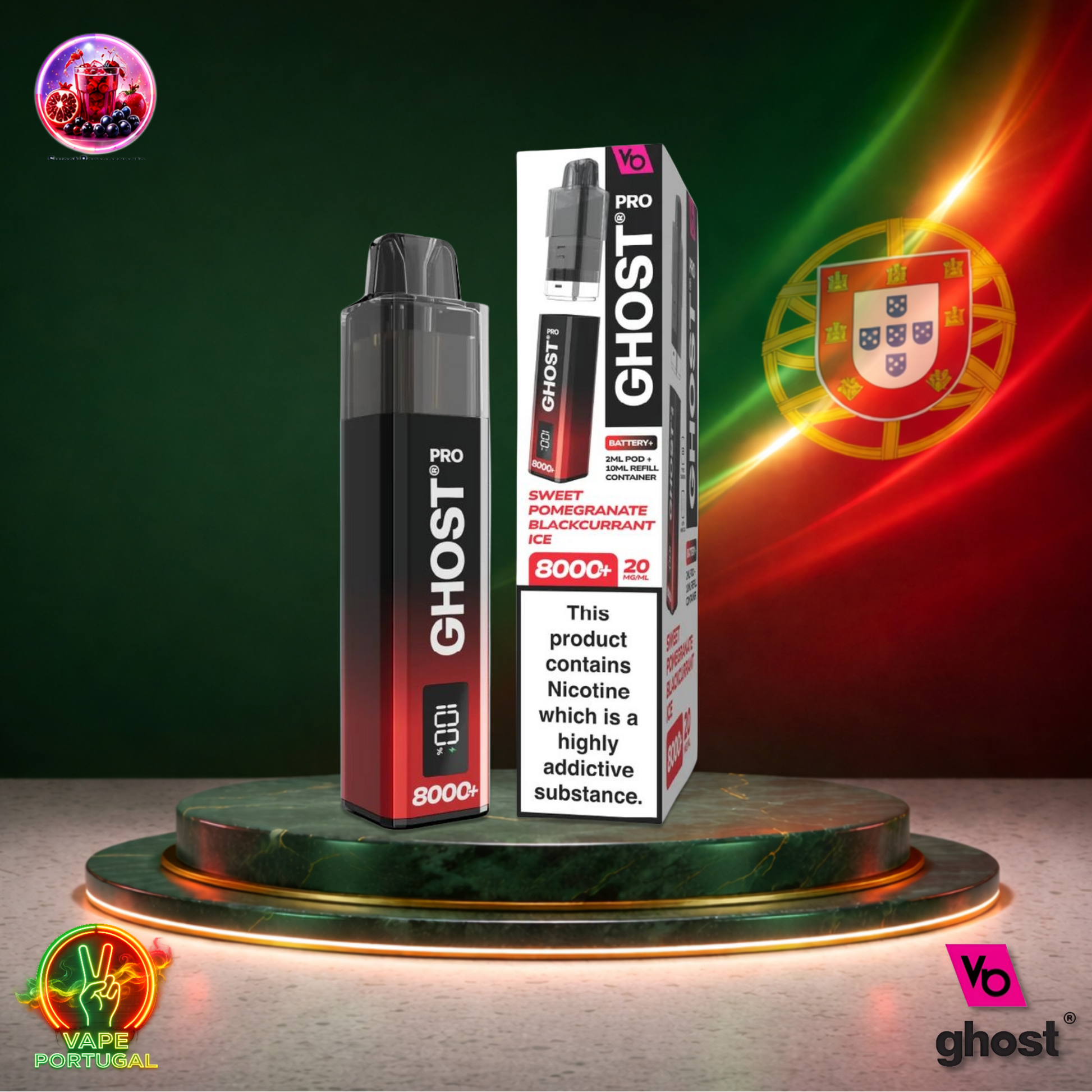 Vape descartável Ghost Pro 8K Sweet Pomegranate Blackcurrant Ice 8000 puffs comprar em Portugal