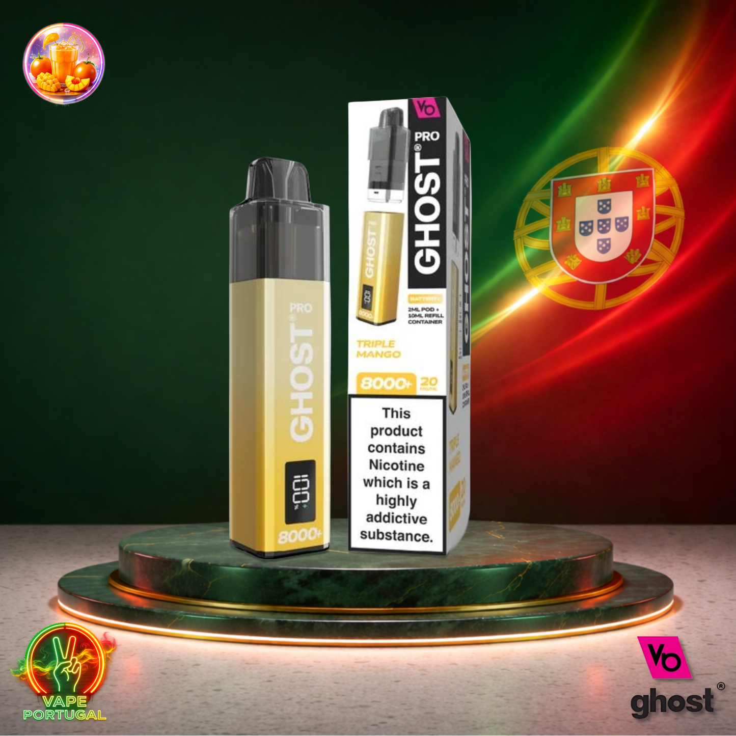 Vape descartável Ghost Pro 8K Triple Mango 8000 puffs comprar em Portugal