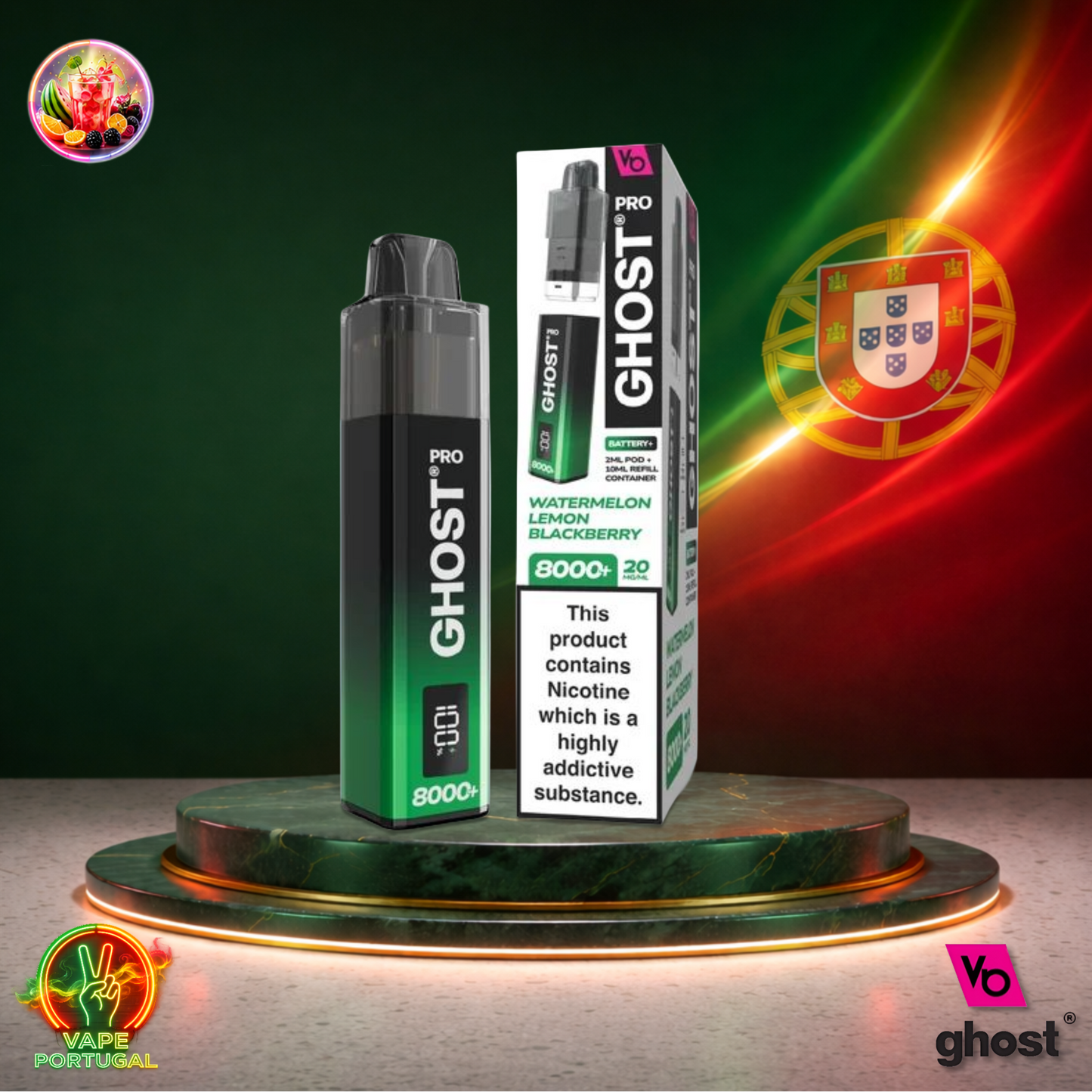 Vape descartável Ghost Pro 8K Watermelon Lime Blackberry 8000 puffs comprar em Portugal