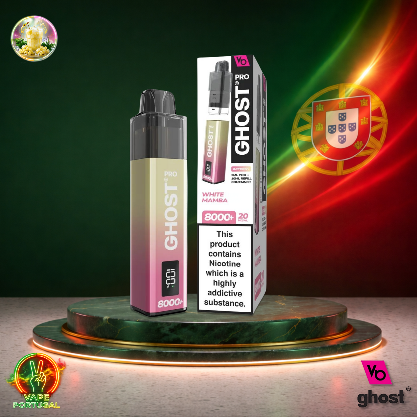 Vape descartável Ghost Pro 8K White Mamba 8000 puffs comprar em Portugal