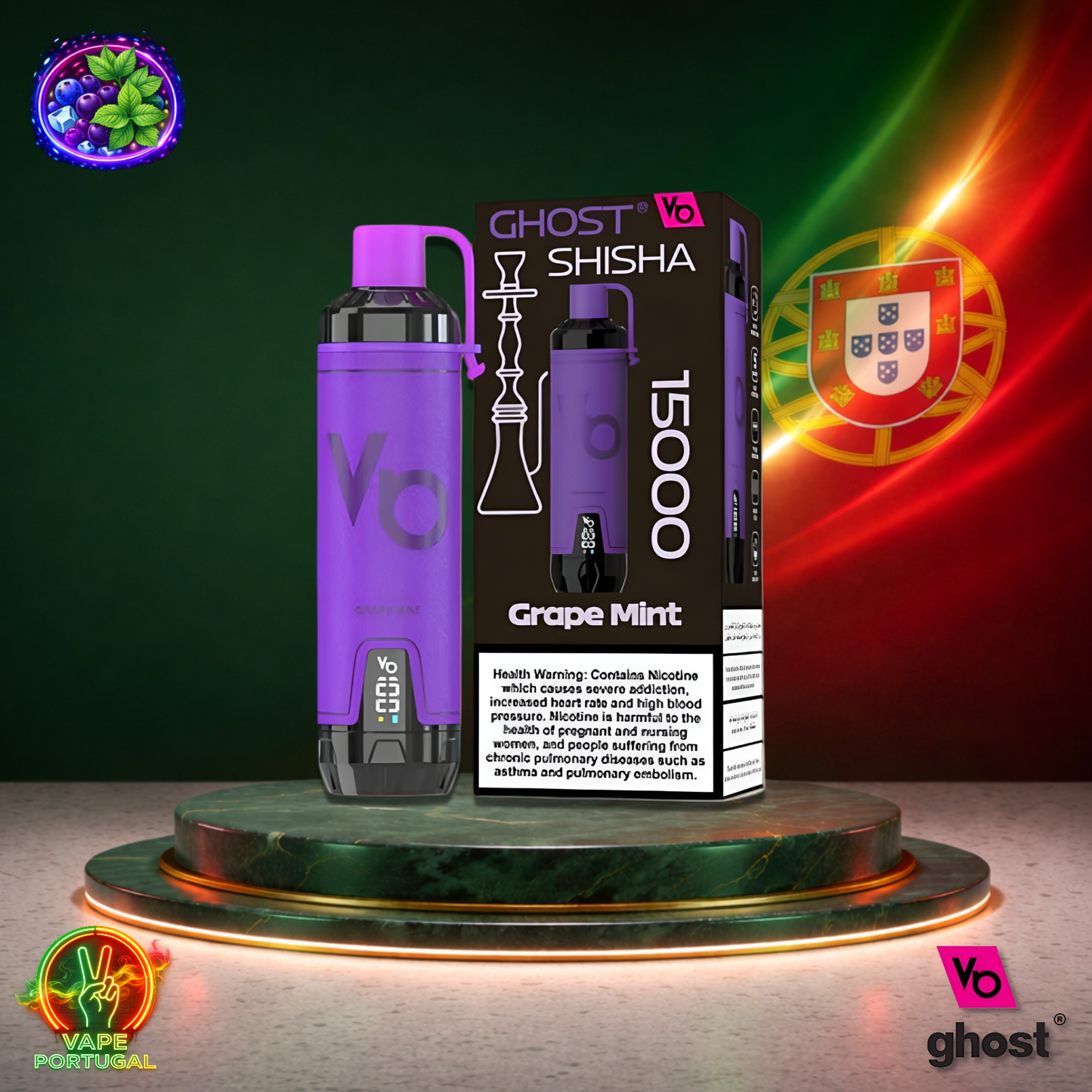 Vape descartável Ghost Shisha 15K sabor Grape Mint 15000 puffs 15K tragadas mais barato