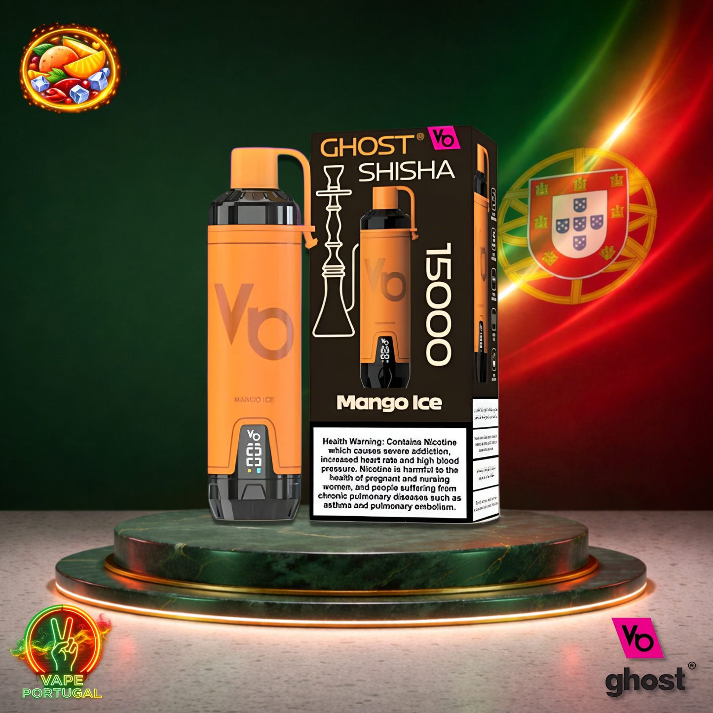 Vape descartável Ghost Shisha 15K sabor Mango Ice 15000 puffs 15K tragadas mais barato