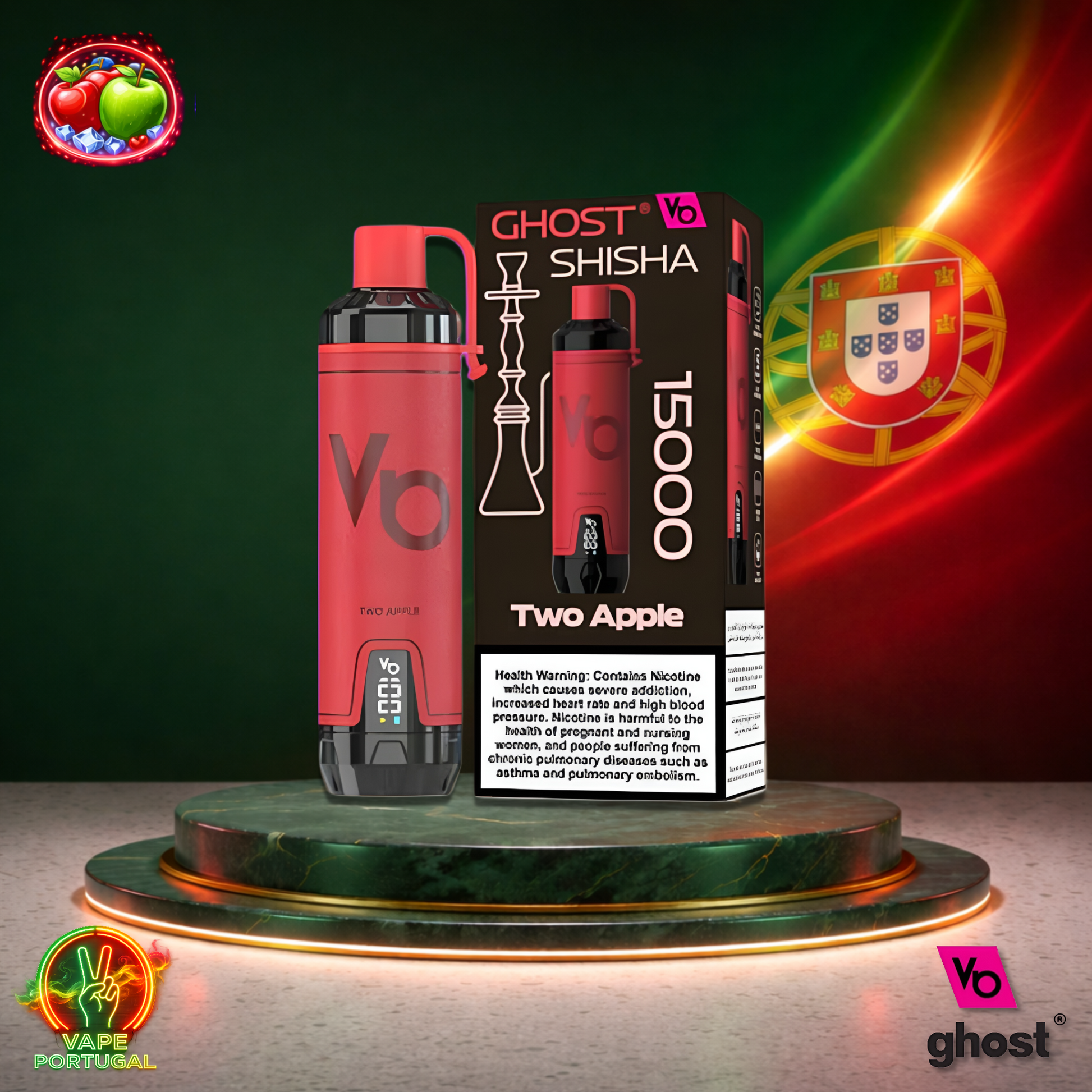 Vape descartável Ghost Shisha 15K sabor Two Apple 15000 puffs 15K tragadas mais barato