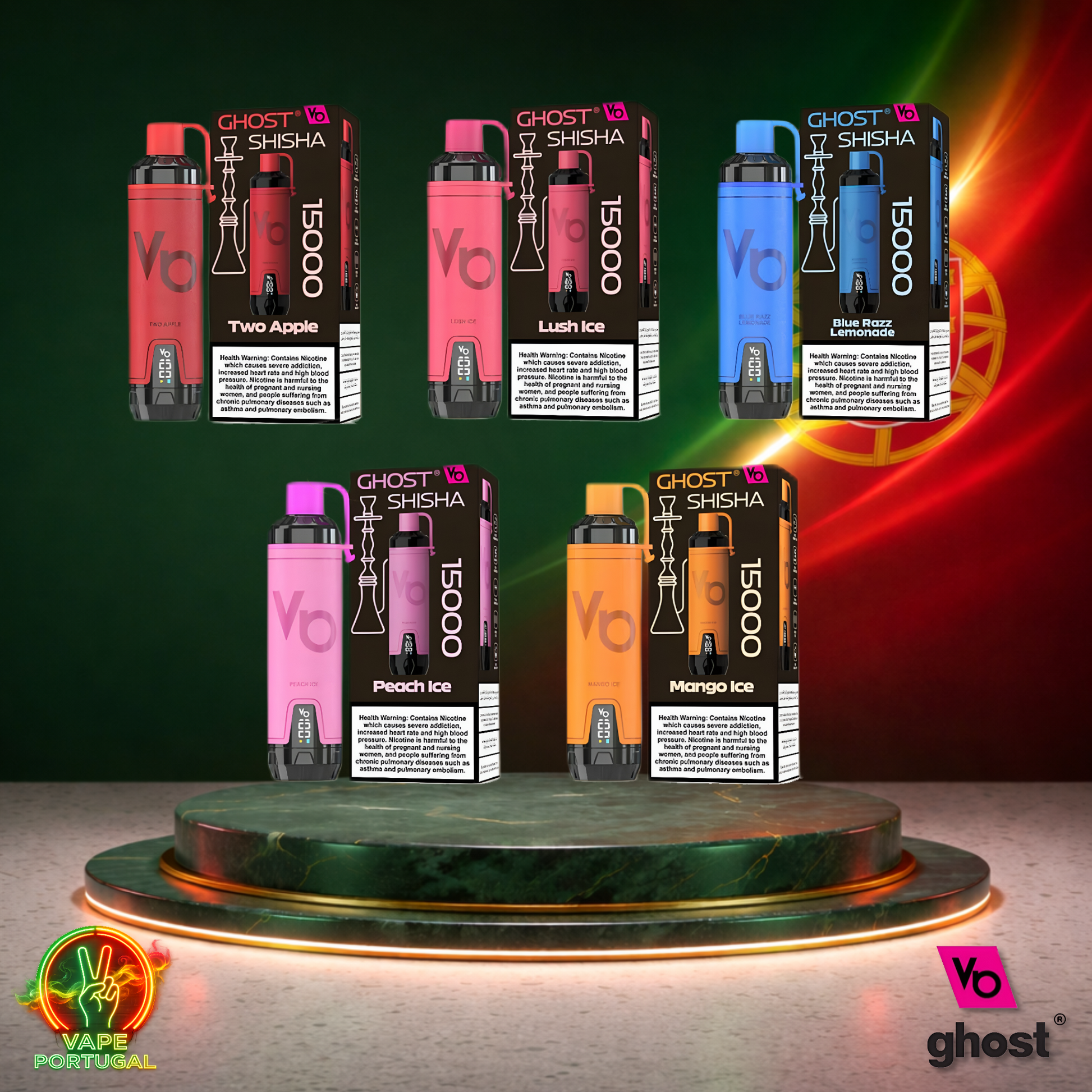 Vape descartável Ghost Shisha 15K vários sabores 15000 puffs 15K tragadas visão frontal mais barato
