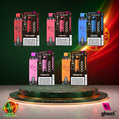 Vape descartável Ghost Shisha 15K vários sabores 15000 puffs 15K tragadas visão frontal mais barato