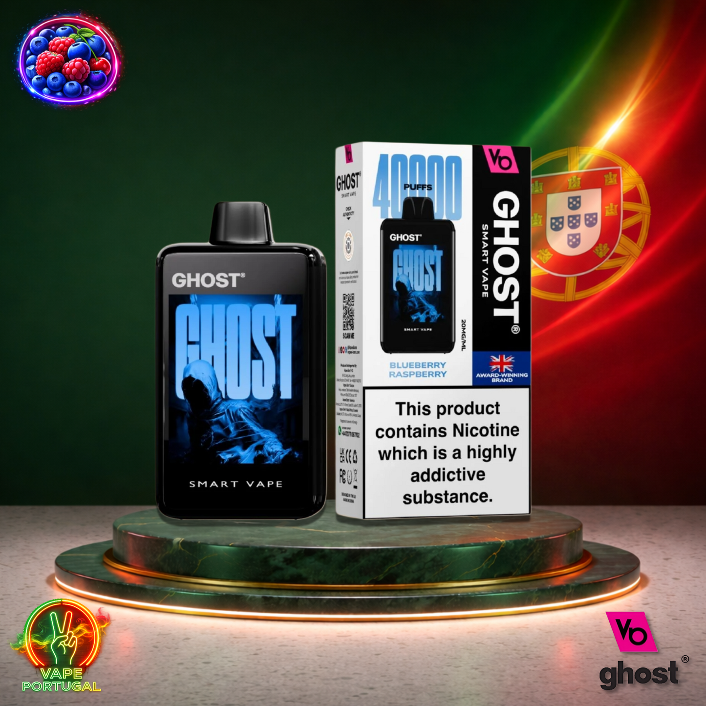 Vape descartável Ghost Smart Vape 40K sabor Blueberry Raspberry 40000 puffs 40K tragadas mais barato