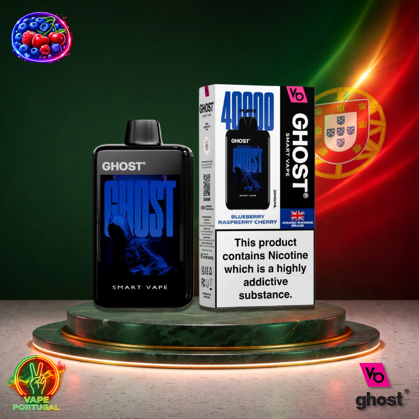 Vape descartável Ghost Smart Vape 40K sabor Blueberry Raspberry Cherry 40000 puffs 40K tragadas mais barato
