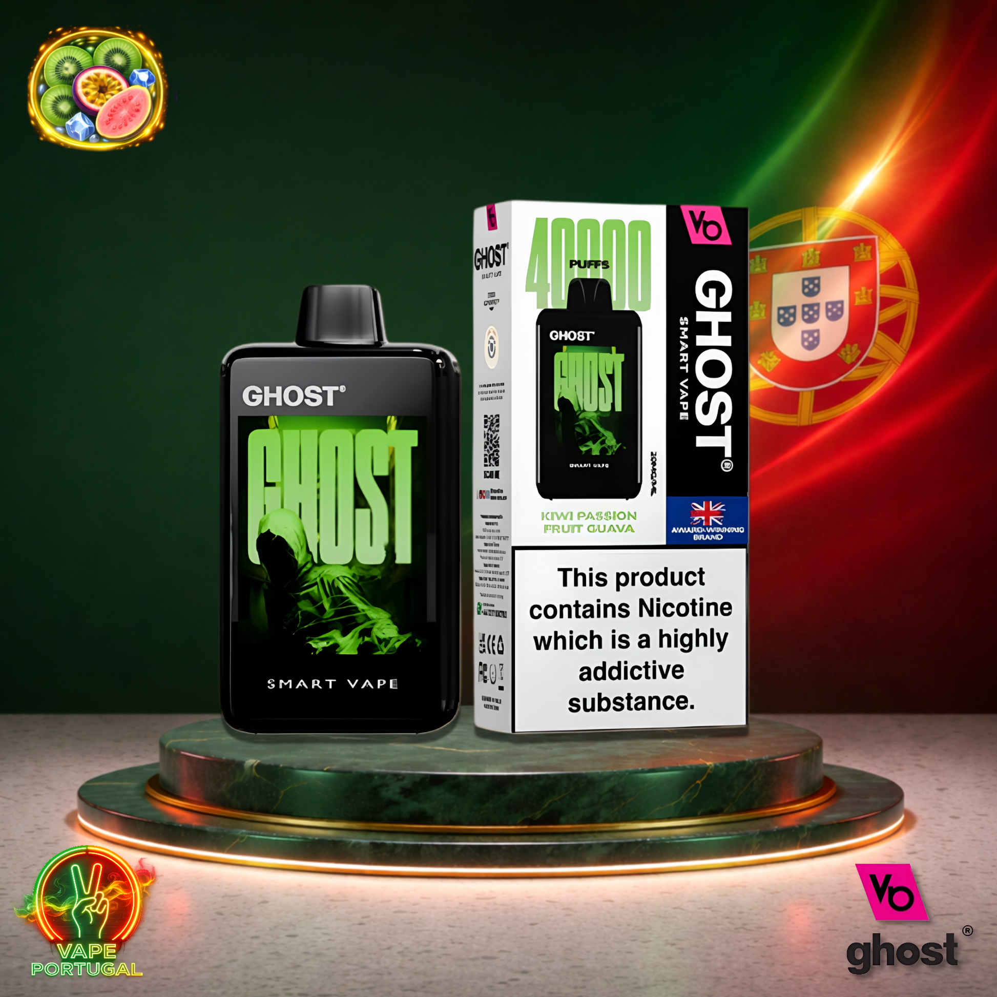 Vape descartável Ghost Smart Vape 40K sabor Kiwi Passion Fruit Guava 40000 puffs 40K tragadas mais barato