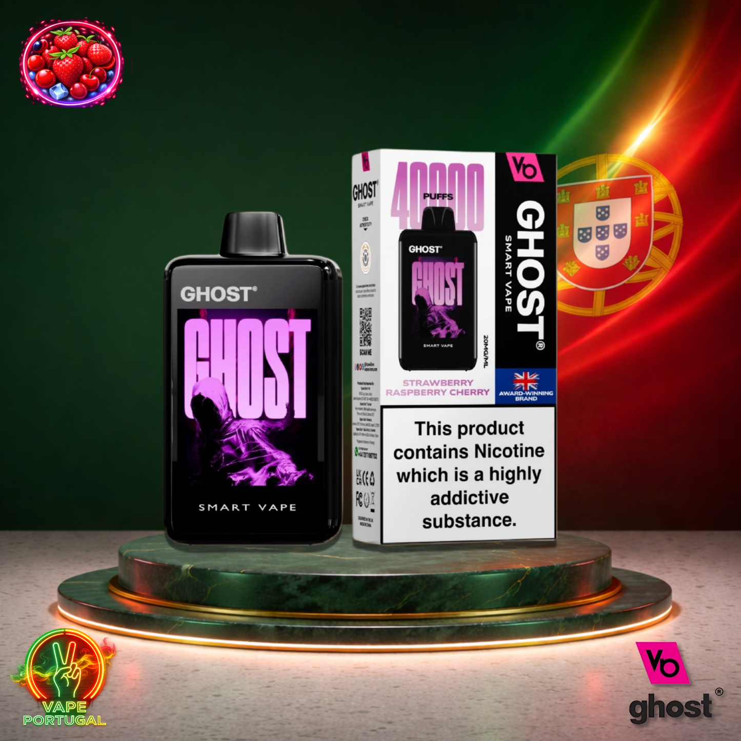 Vape descartável Ghost Smart Vape 40K sabor Strawberry Raspberry Cherry 40000 puffs 40K tragadas mais barato