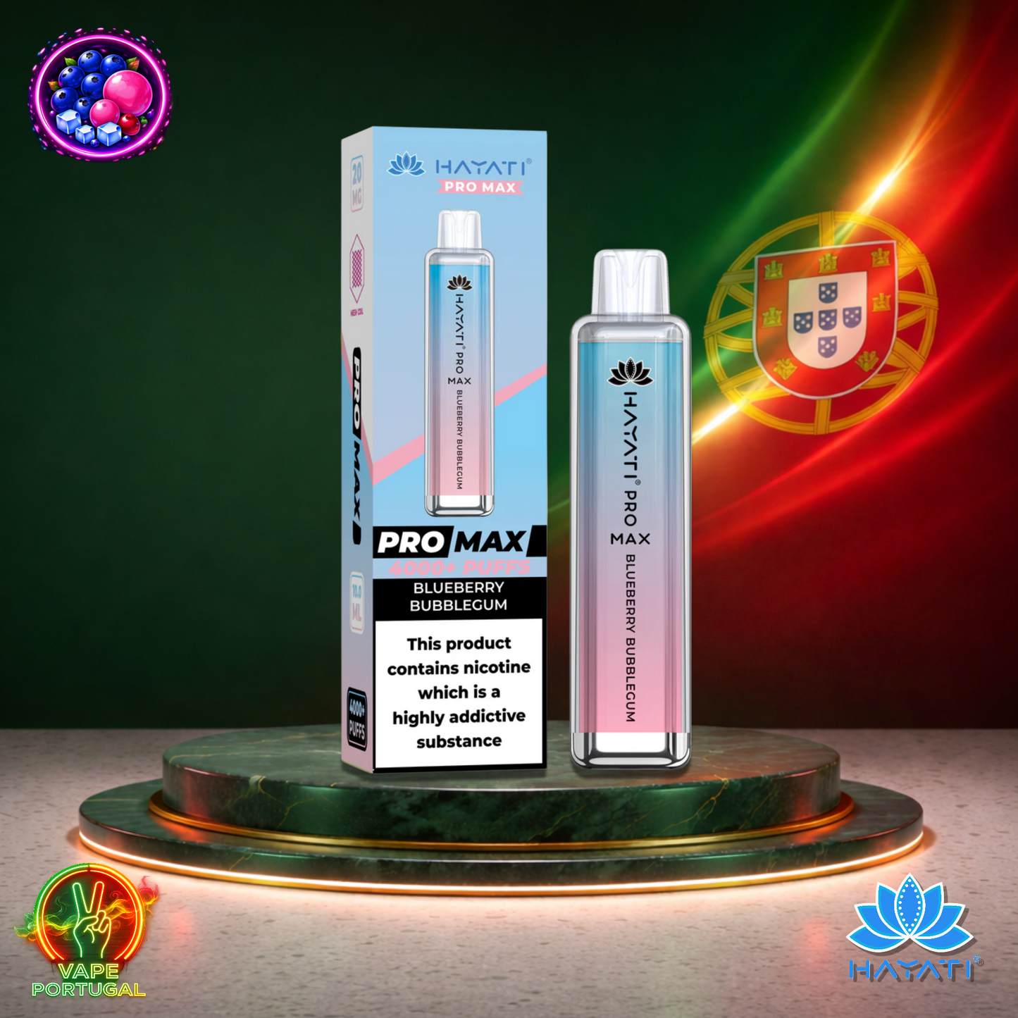 Vape descartável Hayati Pro Max 4K sabor Blueberry Bubblegum 4000 puffs 4K tragadas mais barato