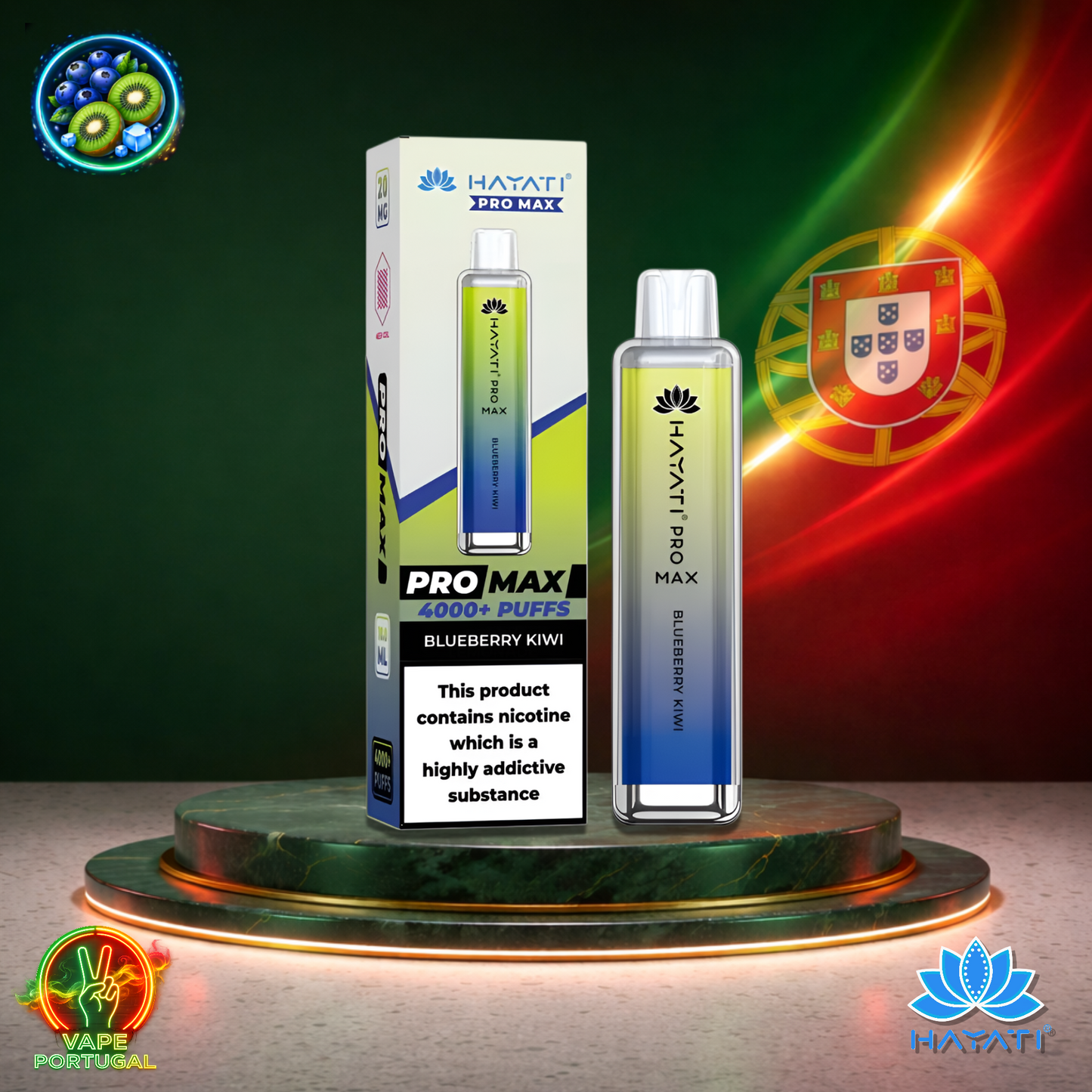 Vape descartável Hayati Pro Max 4K sabor Blueberry Kiwi 4000 puffs 4K tragadas mais barato