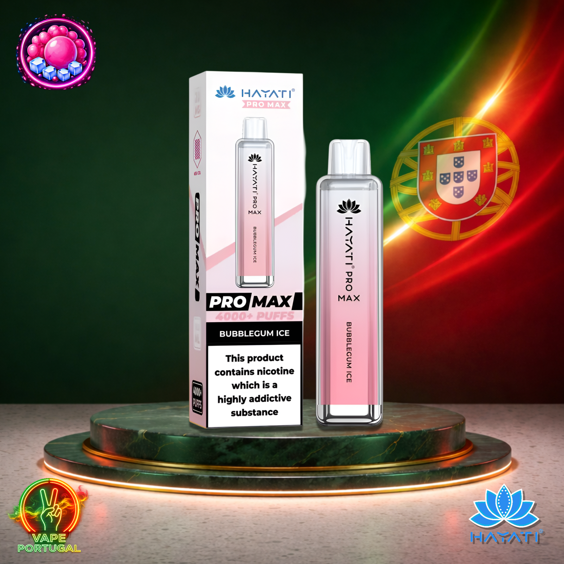 Vape descartável Hayati Pro Max 4K sabor Bubblegum Ice 4000 puffs 4K tragadas mais barato