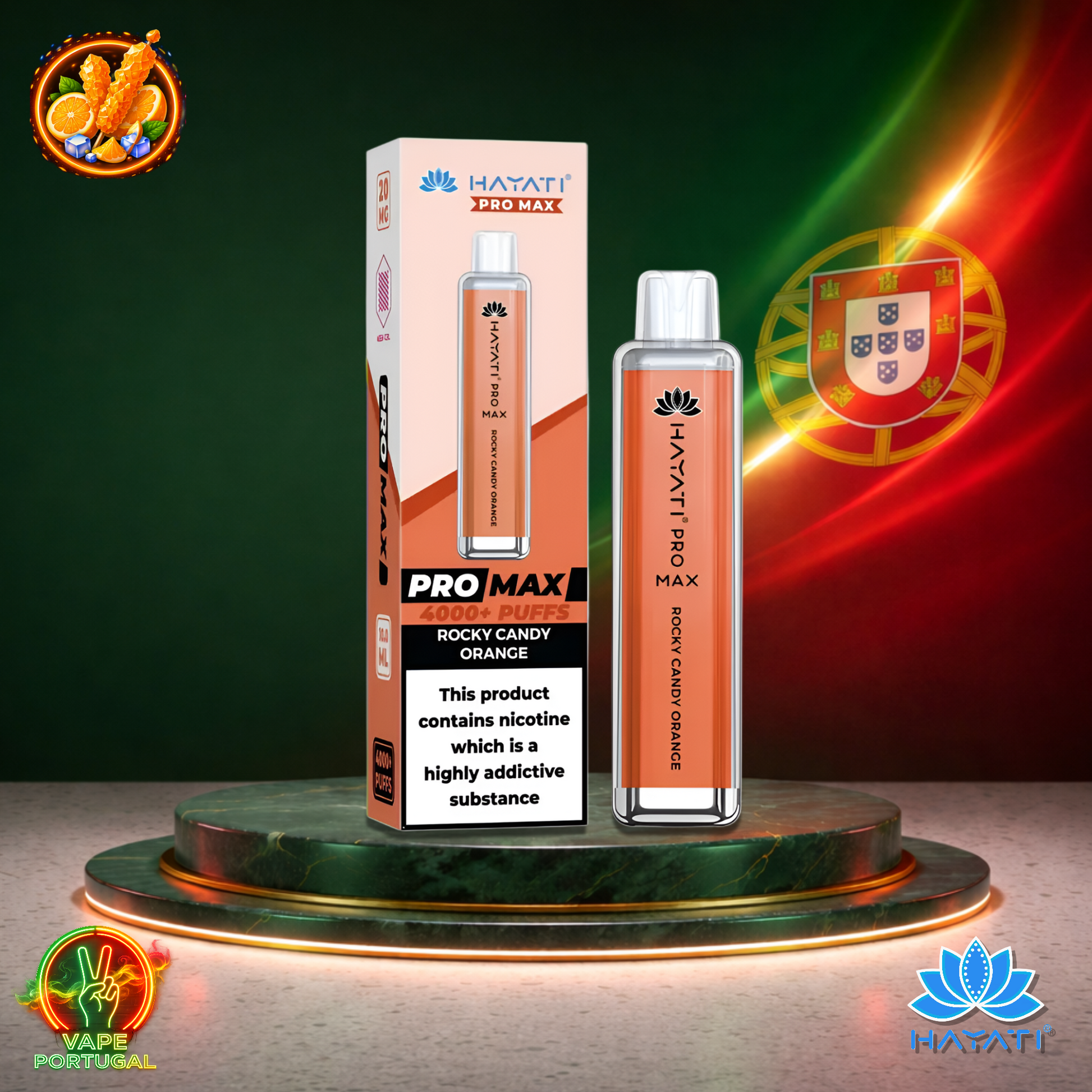 Vape descartável Hayati Pro Max 4K sabor Rocky Candy Orange 4000 puffs 4K tragadas mais barato