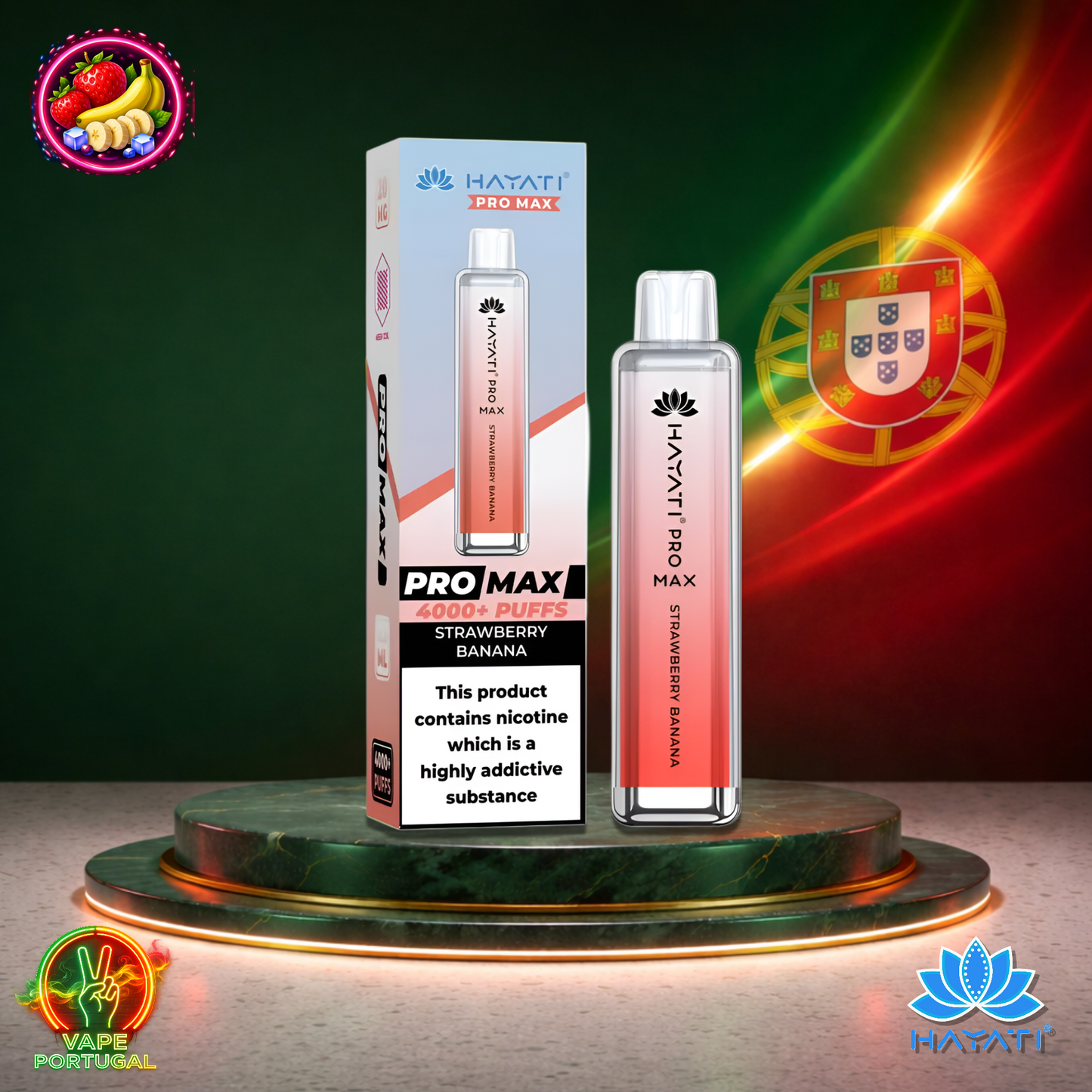 Vape descartável Hayati Pro Max 4K sabor Strawberry Banana 4000 puffs 4K tragadas mais barato