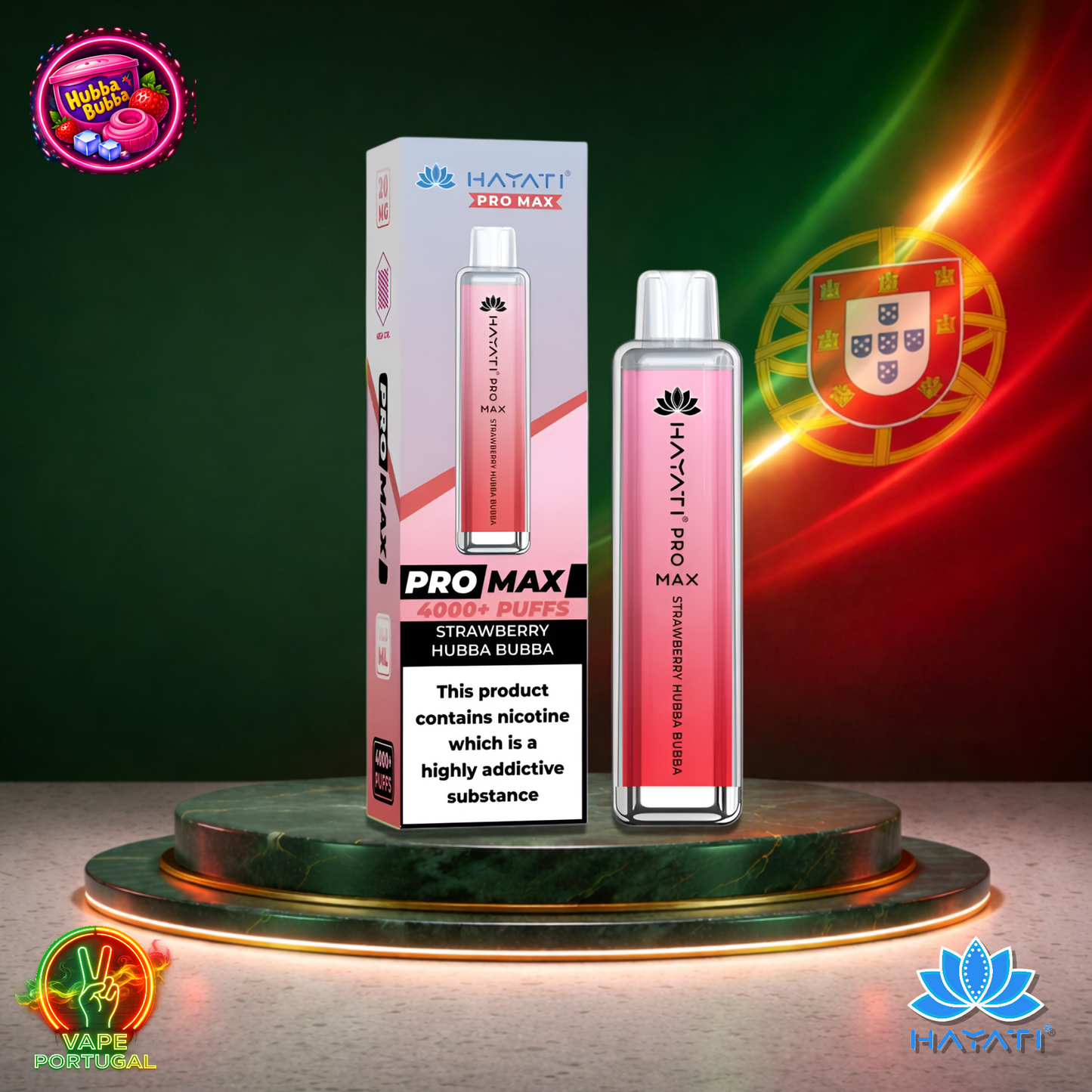 Vape descartável Hayati Pro Max 4K sabor Strawberry Hubba Bubba 4000 puffs 4K tragadas mais barato