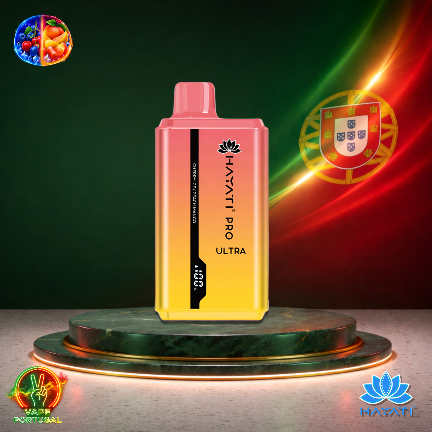 Vape descartável Hayati Pro Ultra 15K sabor Cherry Ice / Peach Mango 2% nicotina 15000 puffs 15K tragadas mais barato