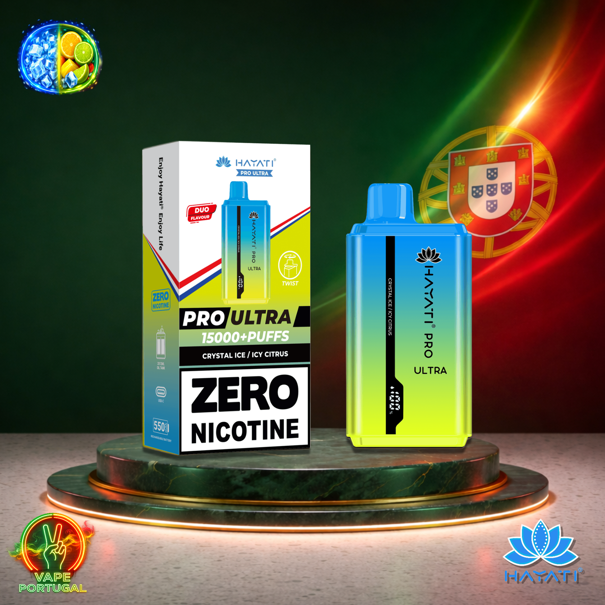 Vape descartável Hayati Pro Ultra 15K sabor Crystal Ice / Ice Citrus 0% nicotina 15000 puffs 15K tragadas mais barato