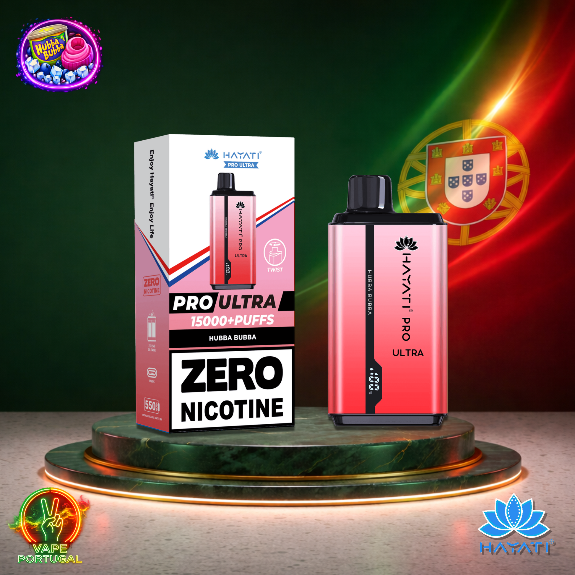 Vape descartável Hayati Pro Ultra 15K sabor Hubba Bubba 0% nicotina 15000 puffs 15K tragadas mais barato