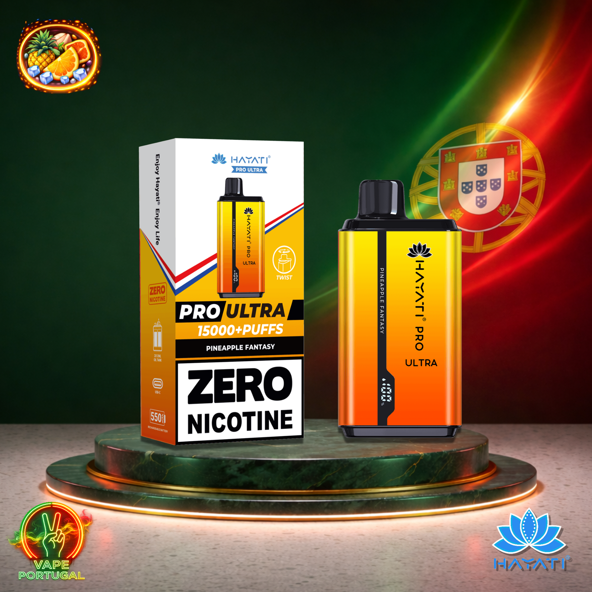 Vape descartável Hayati Pro Ultra 15K sabor Pineapple Fantasy 0% nicotina 15000 puffs 15K tragadas mais barato