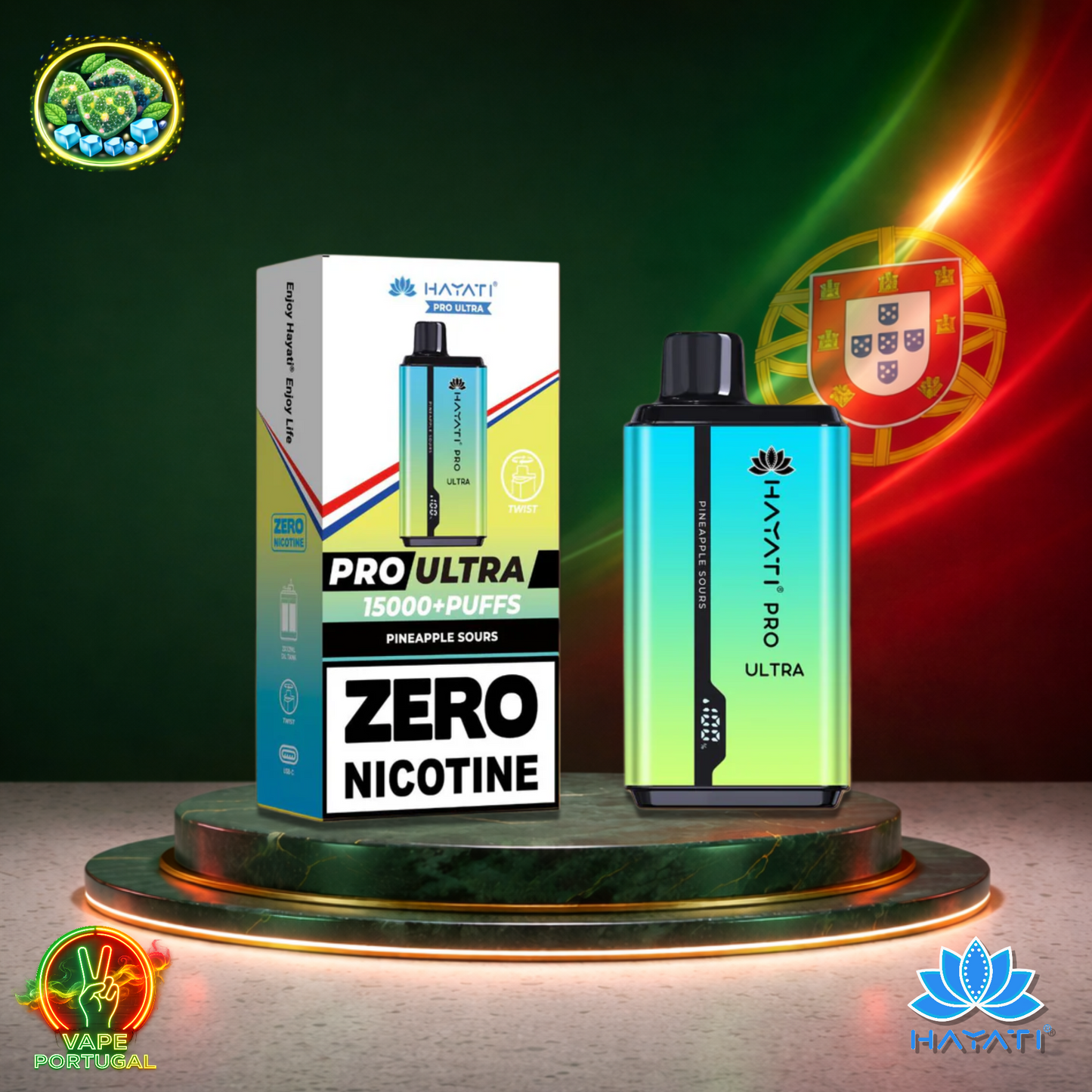 Vape descartável Hayati Pro Ultra 15K sabor Pineapple Sours 0% nicotina 15000 puffs 15K tragadas mais barato