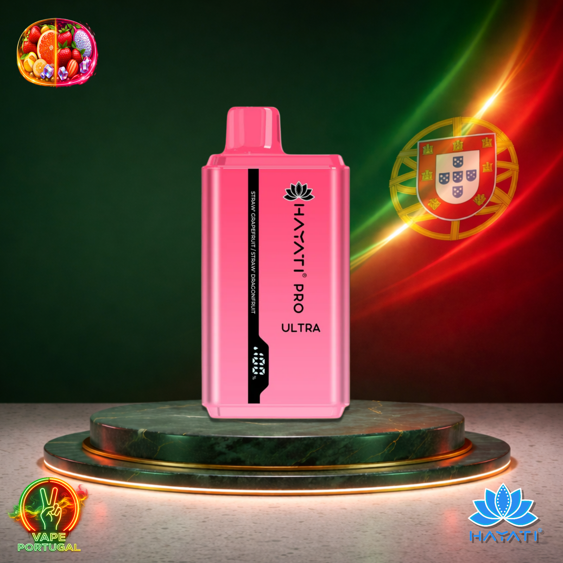 Vape descartável Hayati Pro Ultra 15K sabor Strawberry Grapefruit / Strawberry Dragonfruit 2% nicotina 15000 puffs 15K tragadas mais barato