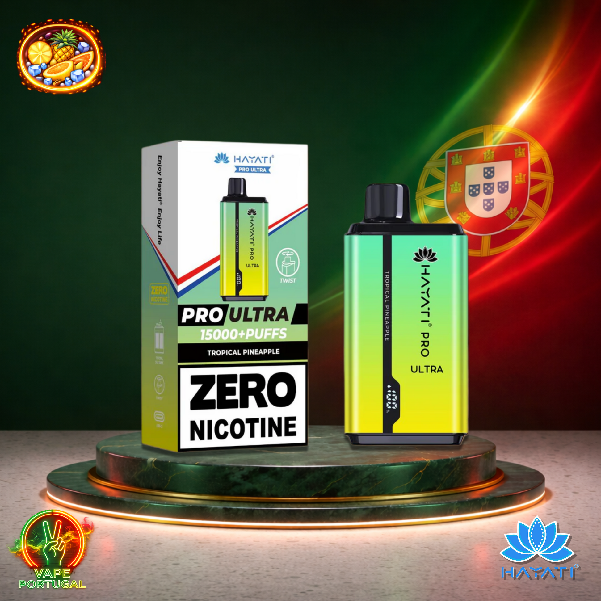 Vape descartável Hayati Pro Ultra 15K sabor Tropical Pineapple 0% nicotina 15000 puffs 15K tragadas mais barato