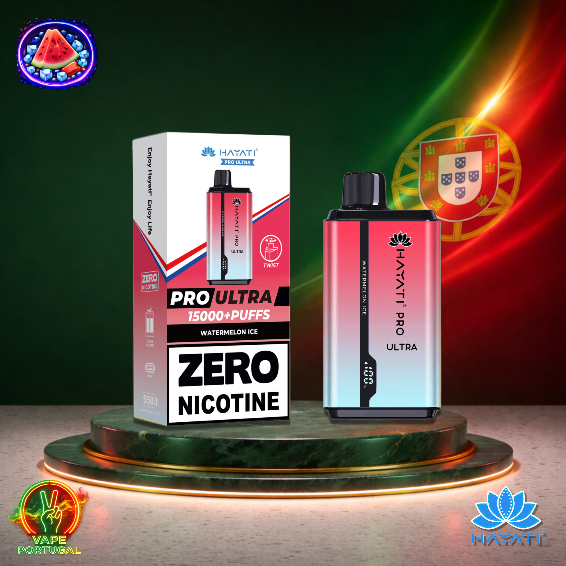 Vape descartável Hayati Pro Ultra 15K sabor Watermelon Ice 0% nicotina 15000 puffs 15K tragadas mais barato