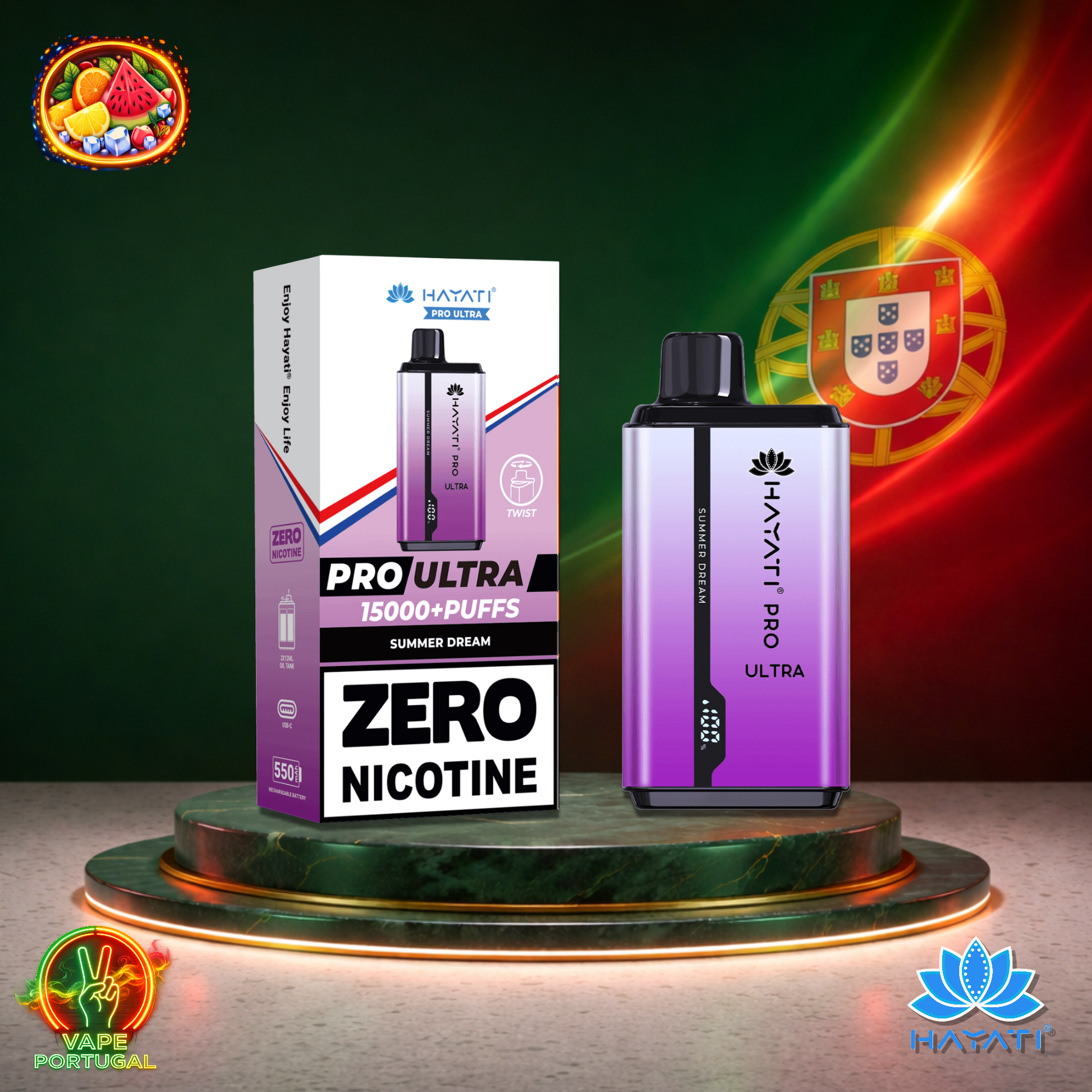 Vape descartável Hayati Pro Ultra 15K sabor Summer Dream 0% nicotina 15000 puffs 15K tragadas mais barato
