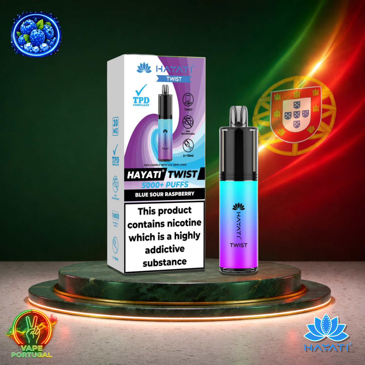 Vape descartável Hayati Twist 5K sabor Blue Sour Raspberry 5000 puffs 5K tragadas oficial mais barato