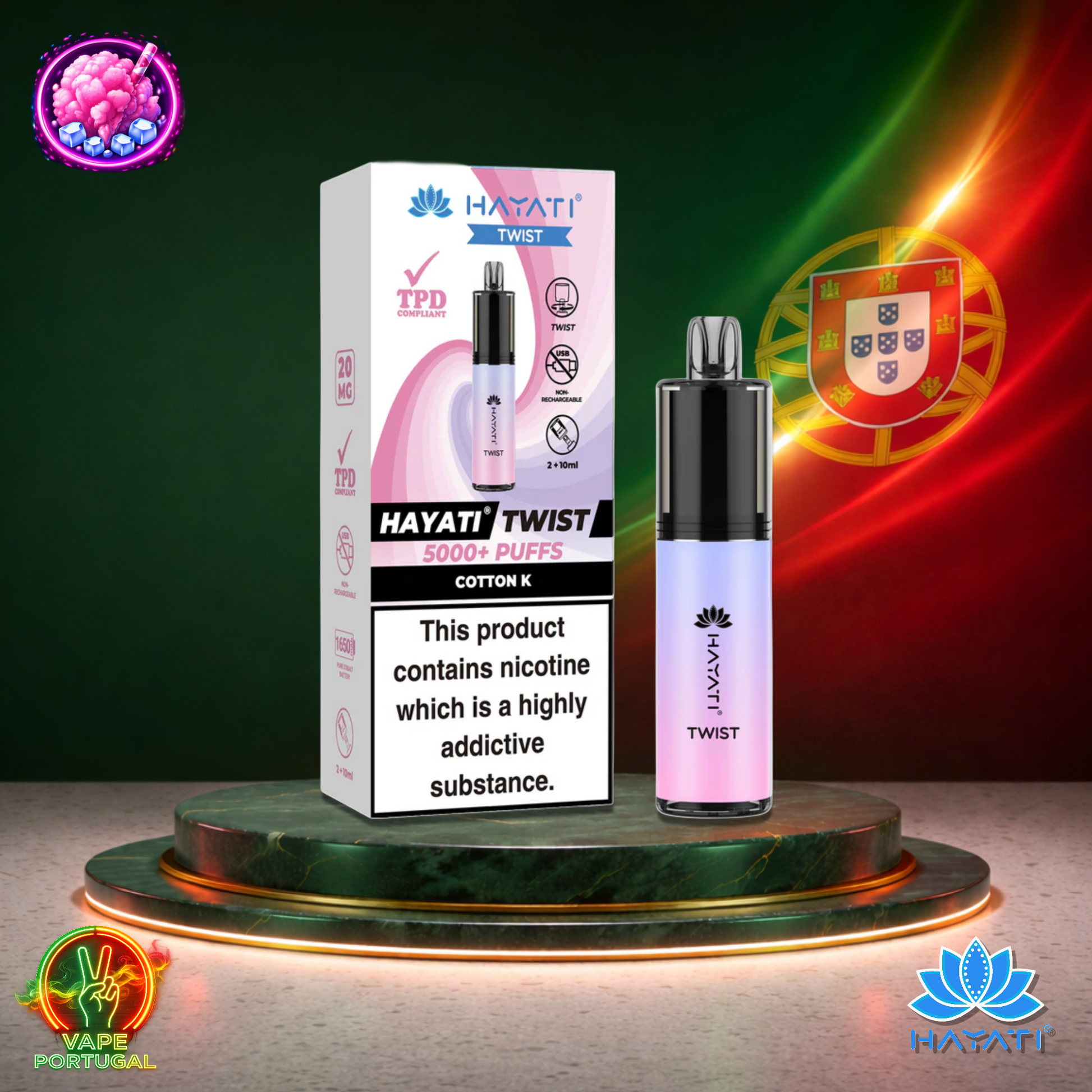 Vape descartável Hayati Twist 5K sabor Cotton Candy 5000 puffs 5K tragadas oficial Portugal mais barato