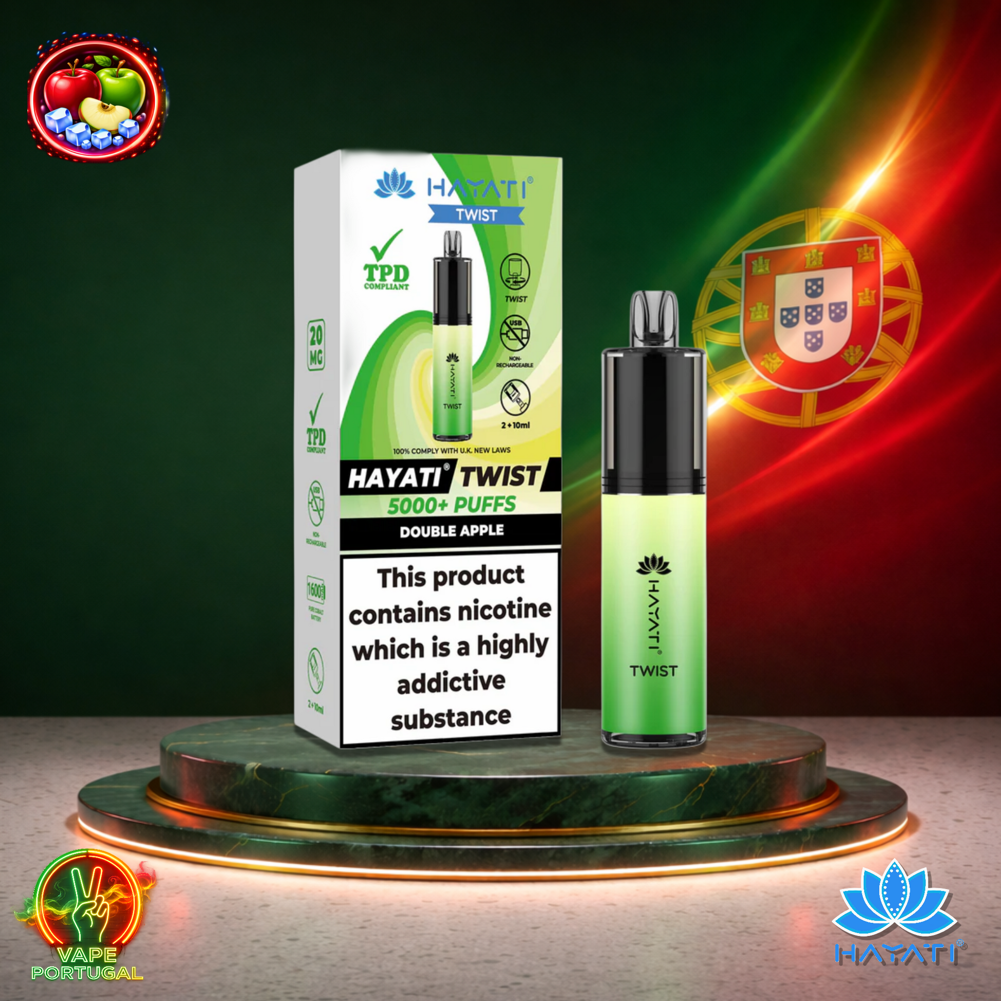 Vape descartável Hayati Twist 5K sabor Double Apple 5000 puffs 5K tragadas oficial Portugal mais barato