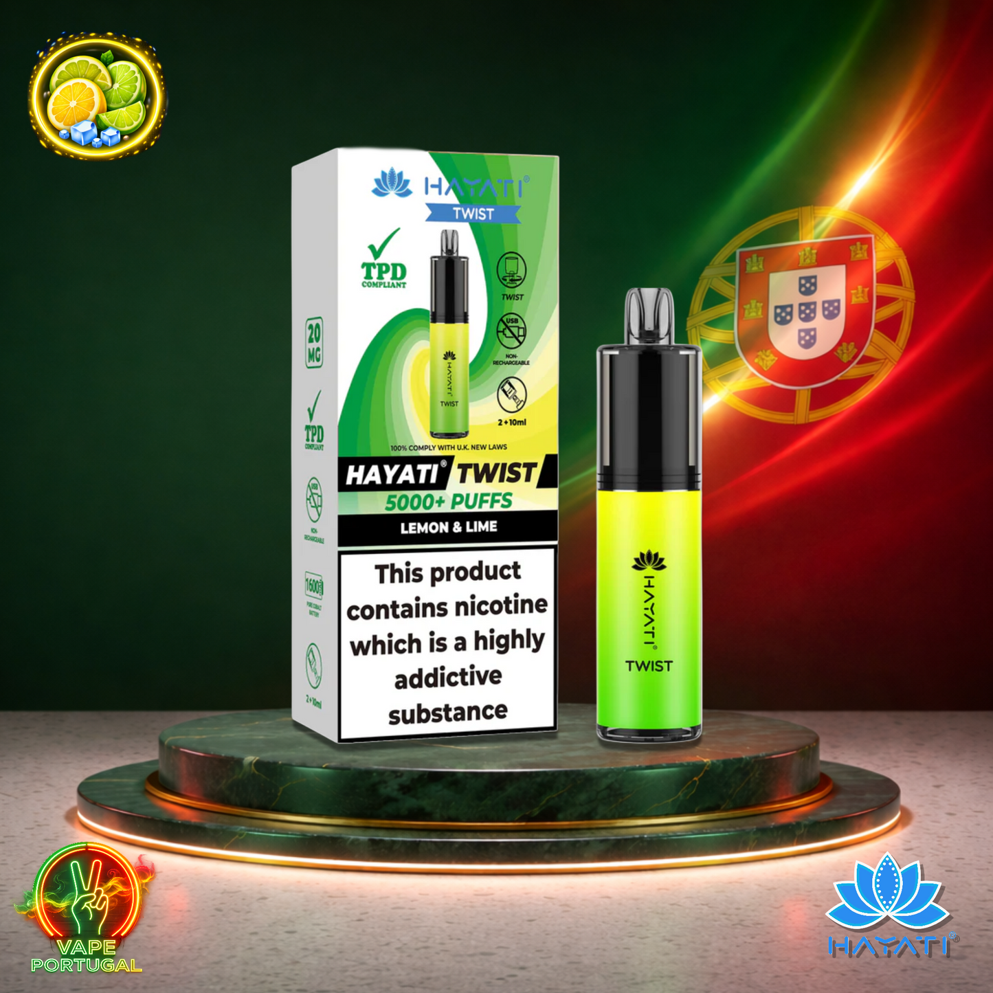 Vape descartável Hayati Twist 5K sabor Lemon Lime 5000 puffs 5K tragadas oficial Portugal mais barato
