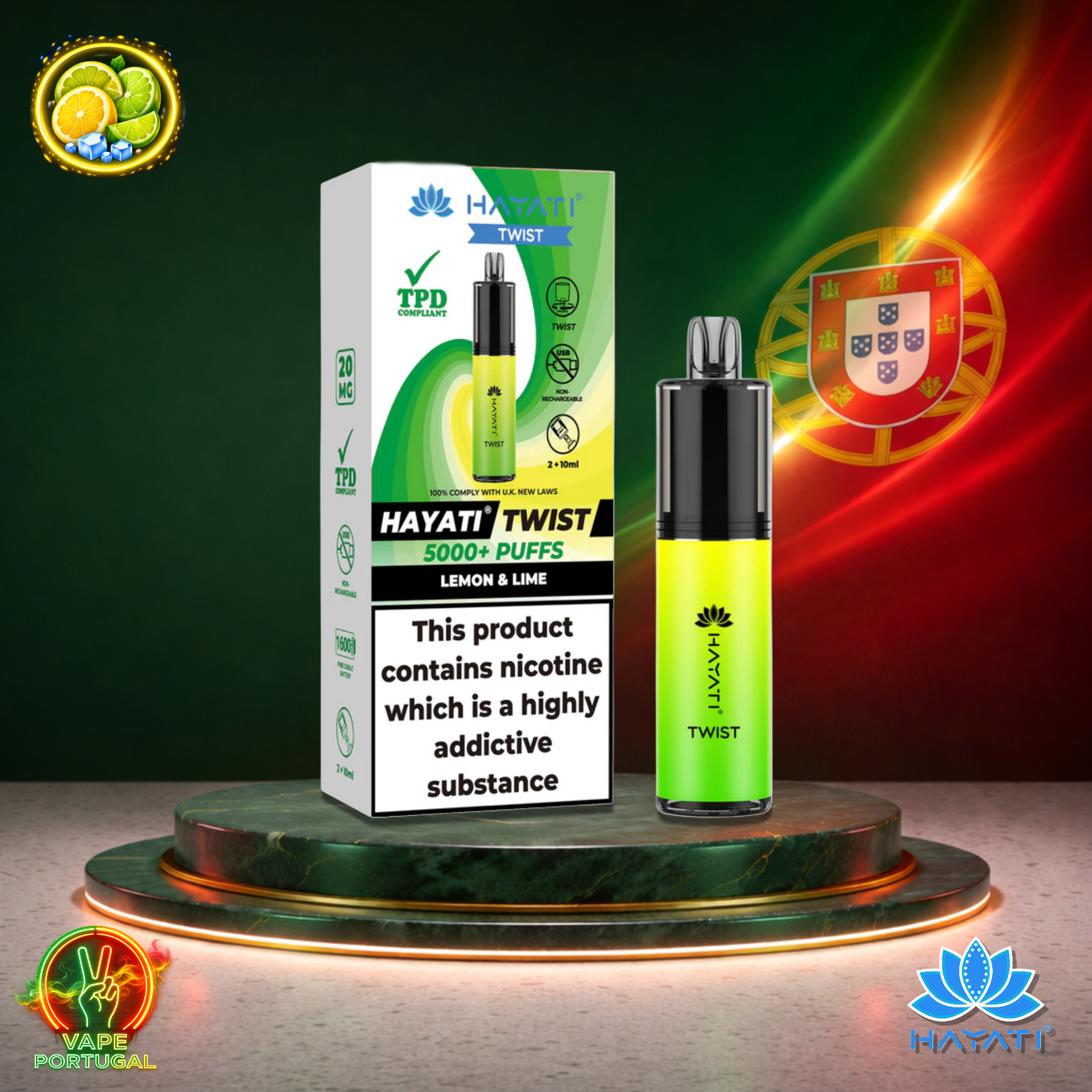 Vape descartável Hayati Twist 5K sabor Lemon Lime 5000 puffs 5K tragadas oficial Portugal mais barato