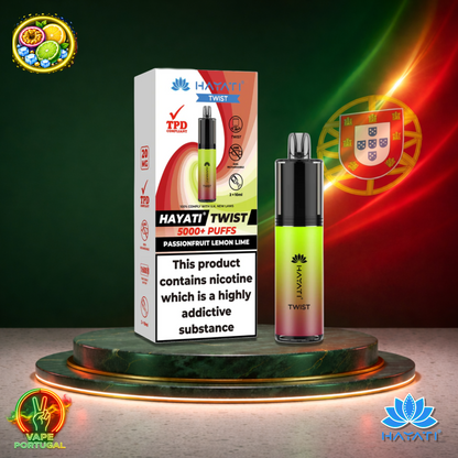 Vape descartável Hayati Twist 5K sabor Passionfruit Lemon Lime 5000 puffs 5K tragadas oficial Portugal mais barato