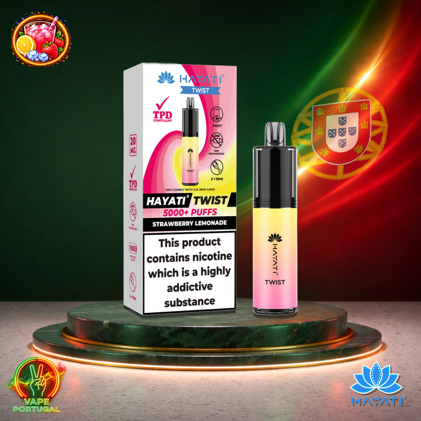 Vape descartável Hayati Twist 5K sabor Strawberry Lemonade 5000 puffs 5K tragadas oficial Portugal mais barato