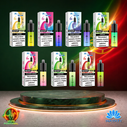Vape descartável Hayati Twist 5K vários sabores disponíveis 5000 puffs 5K tragadas vista frontal oficial Portugal mais barato