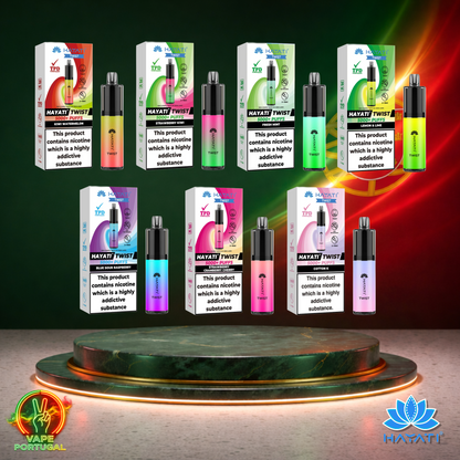 Vape descartável Hayati Twist 5K vários sabores disponíveis 5000 puffs 5K tragadas vista lateral oficial Portugal mais barato