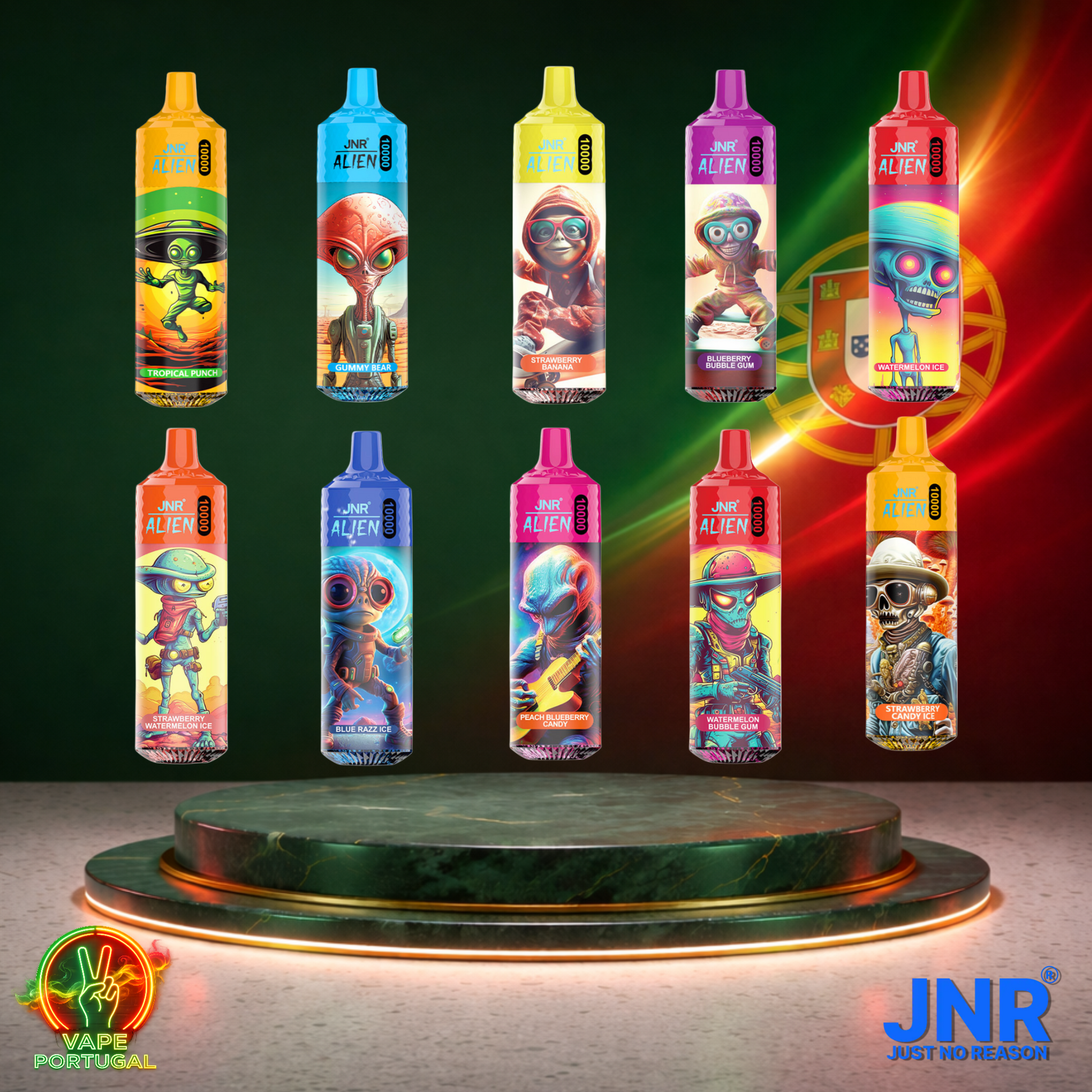 Vape descartável JNR Alien 10K vários sabores 10000 puffs 10K tragadas em display mais barato